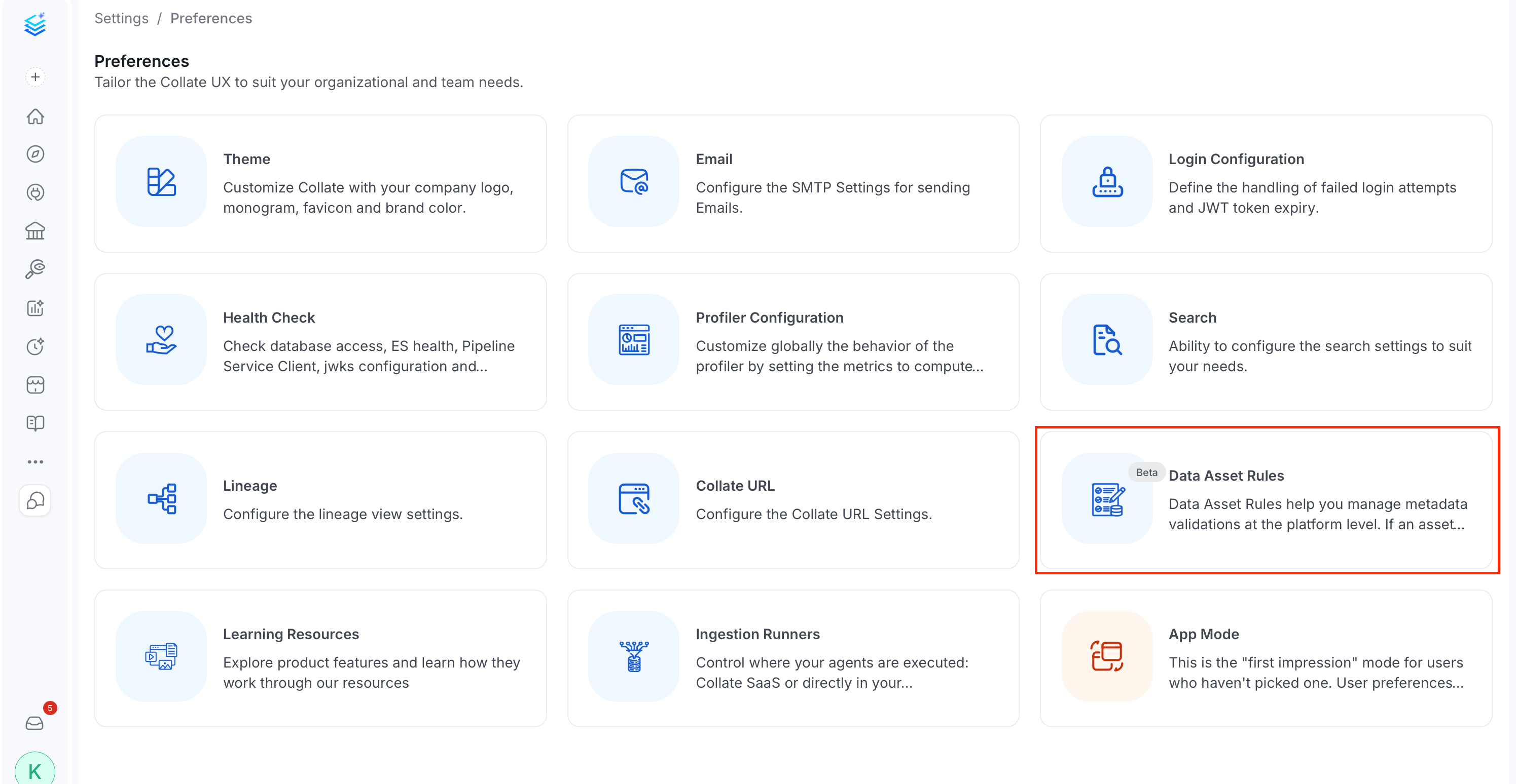 Data Asset Rules panel