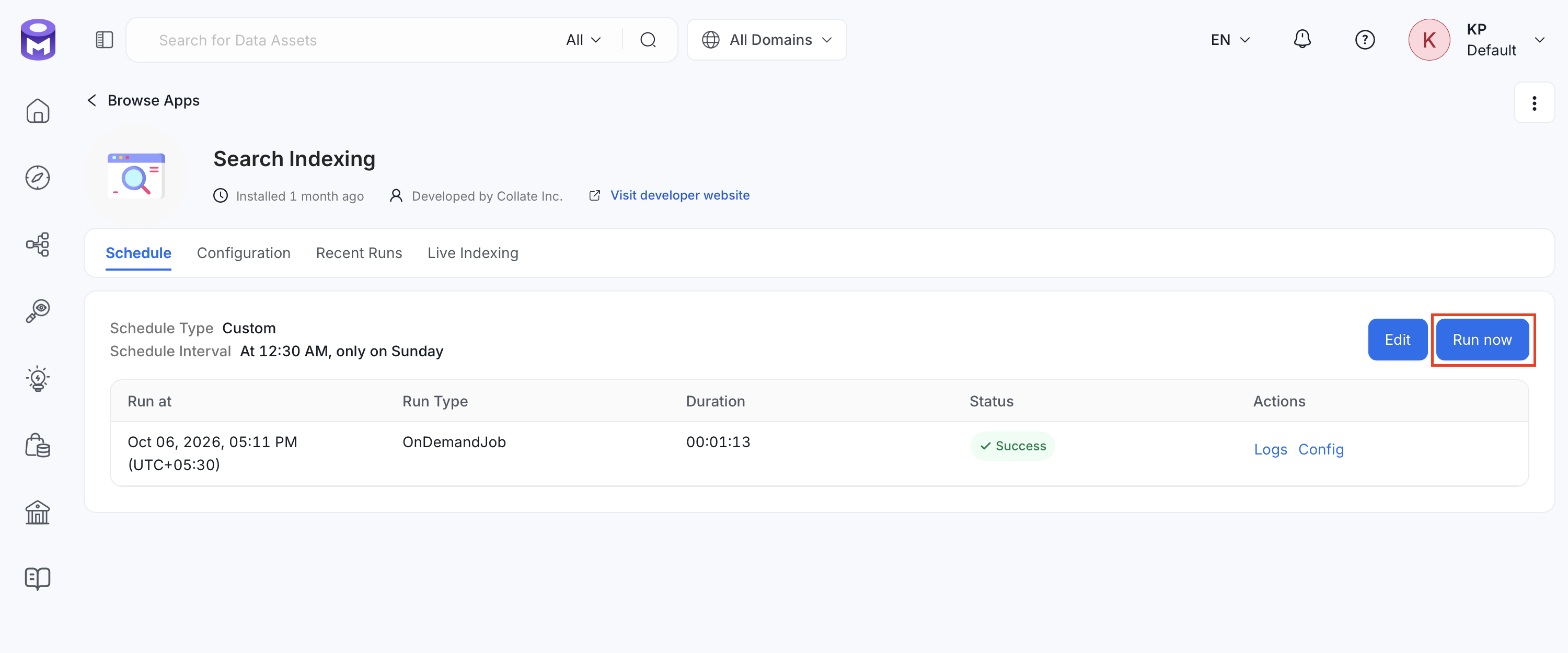 Run the Search Indexing application now