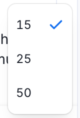 Records-per-page menu offering 15, 25 and 50
