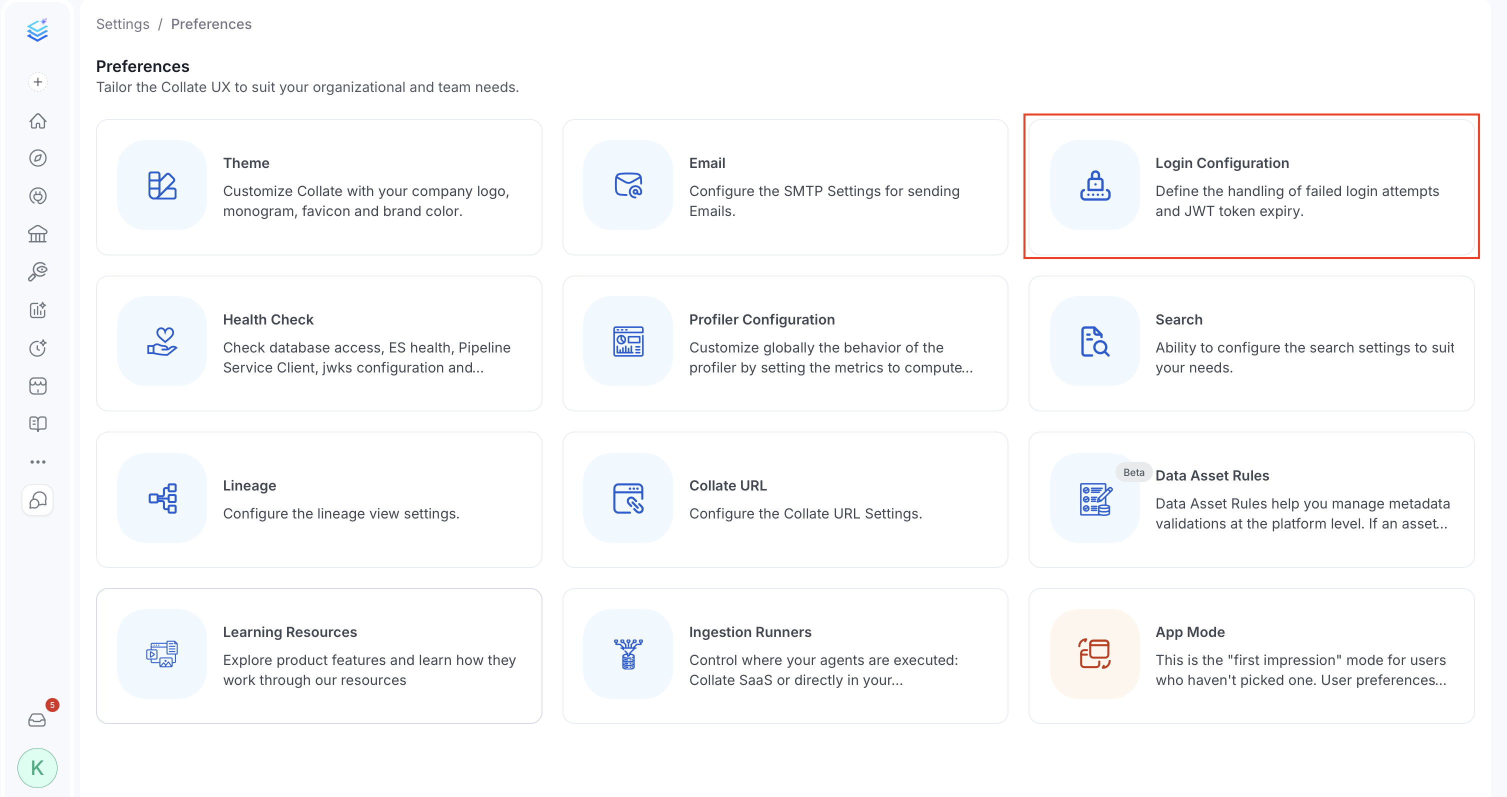 Login Configuration settings