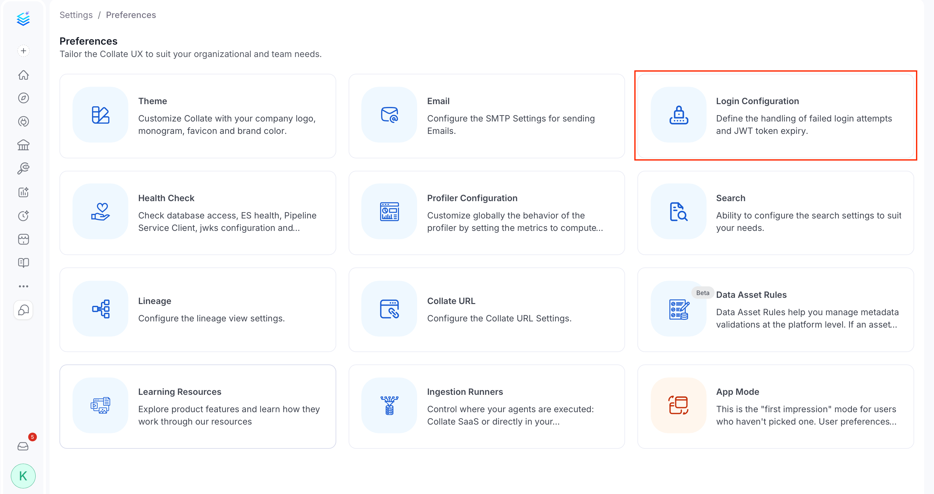 Login Configuration settings