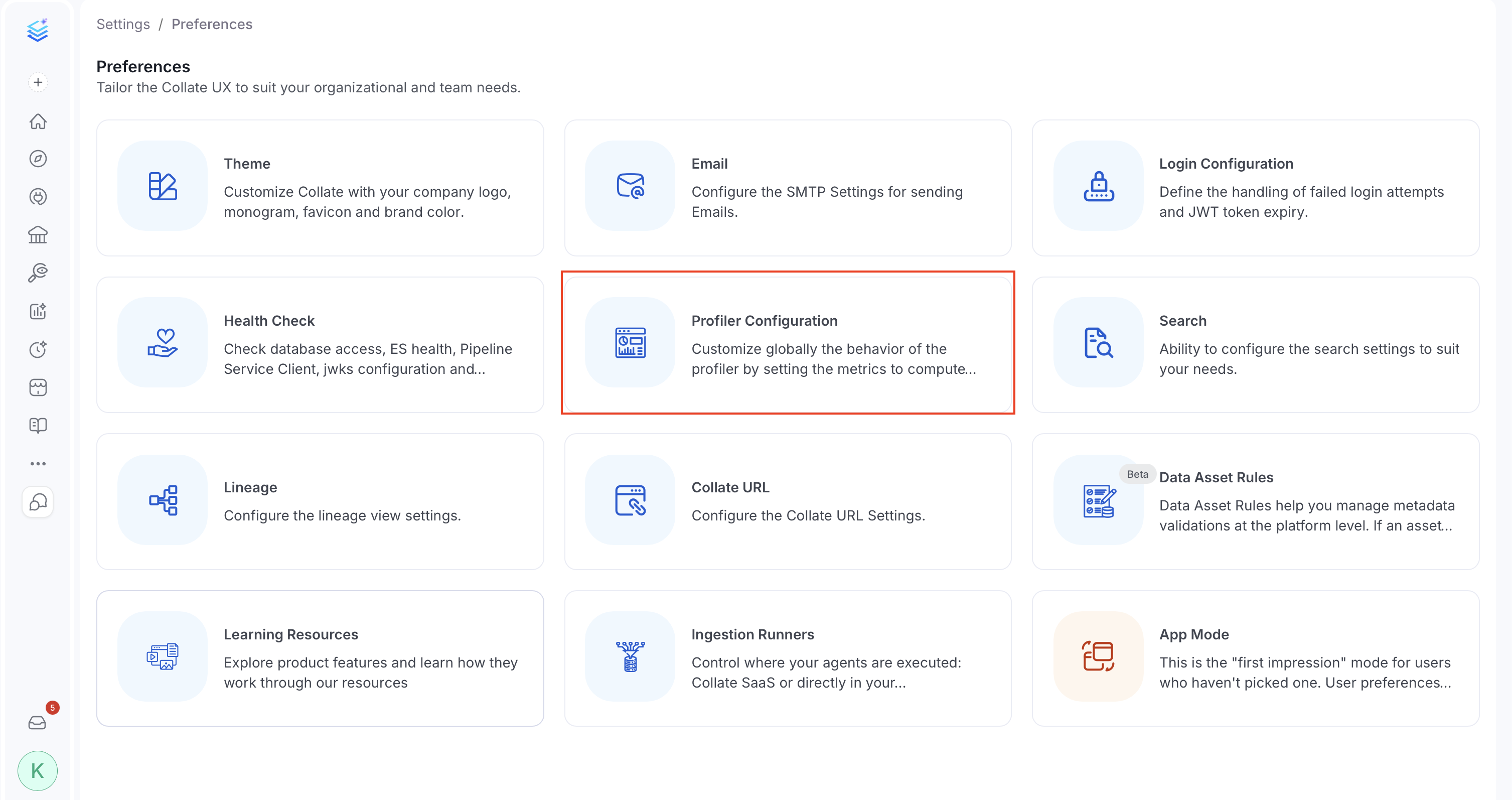 Profiler Configuration page