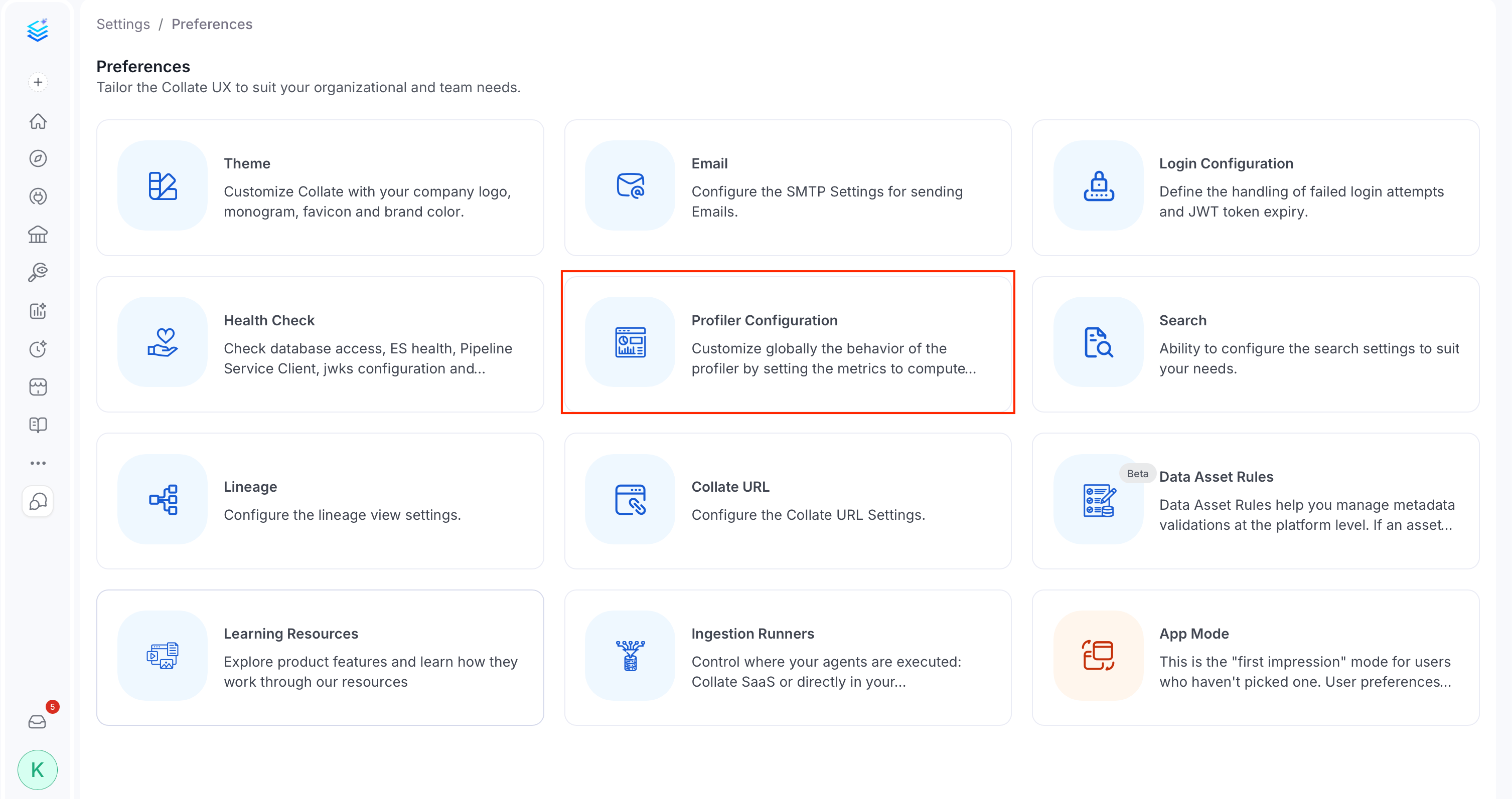 Profiler Configuration page