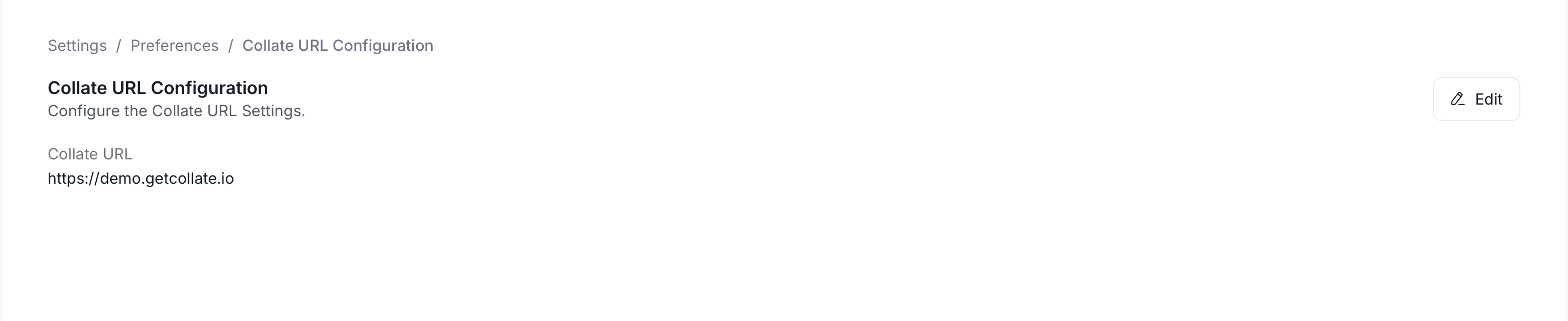 Collate URL Configuration page with Edit button