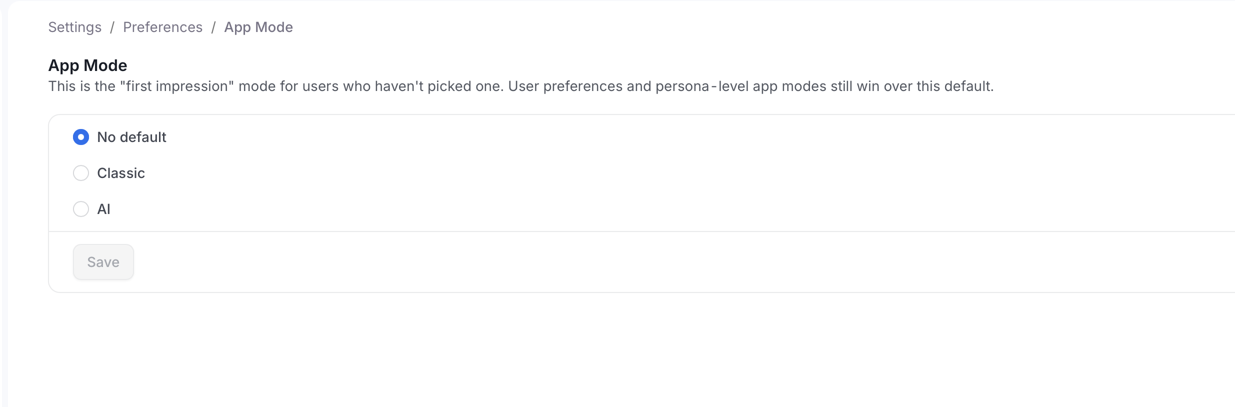 App Mode options