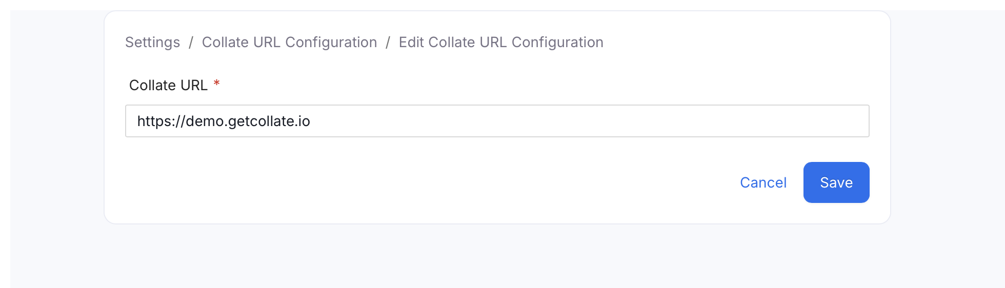 Edit Collate URL Configuration form