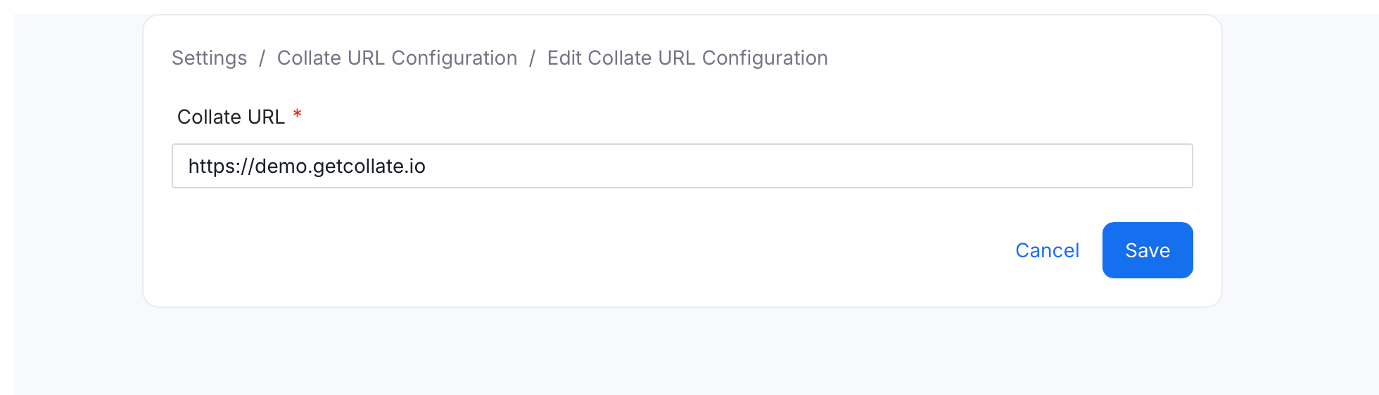 Edit Collate URL Configuration form