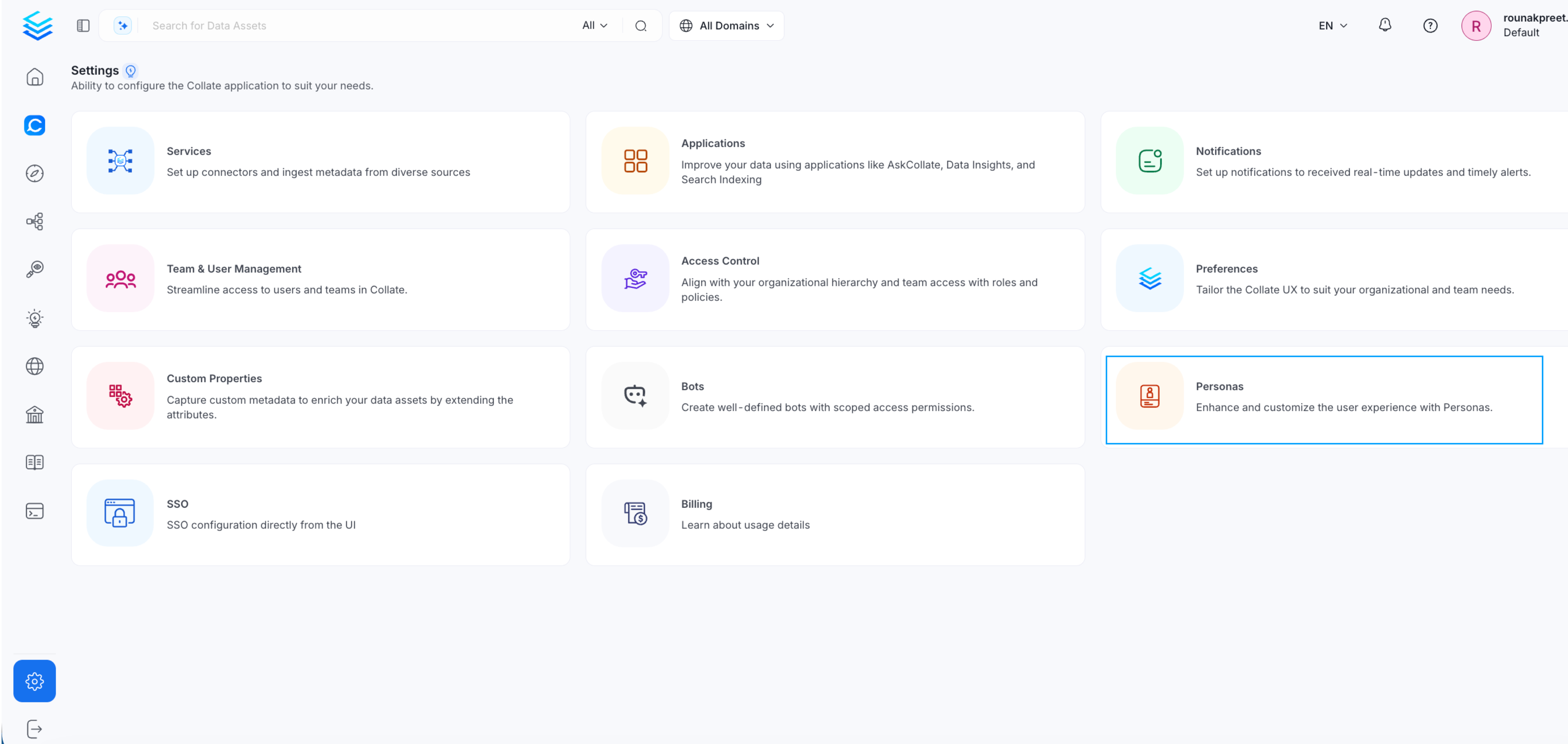 Select Persona Settings