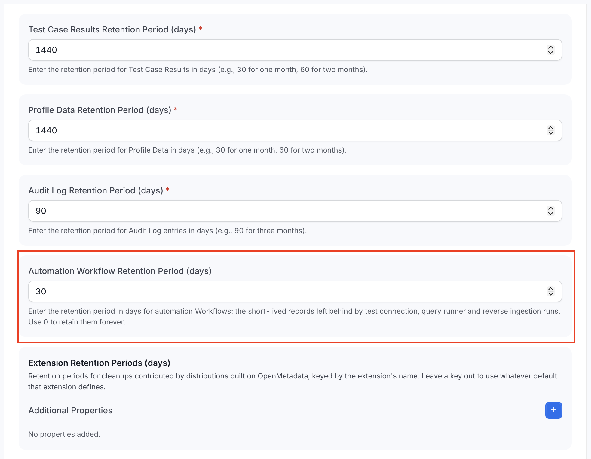 Automation Workflow Retention Period configured for 30 days