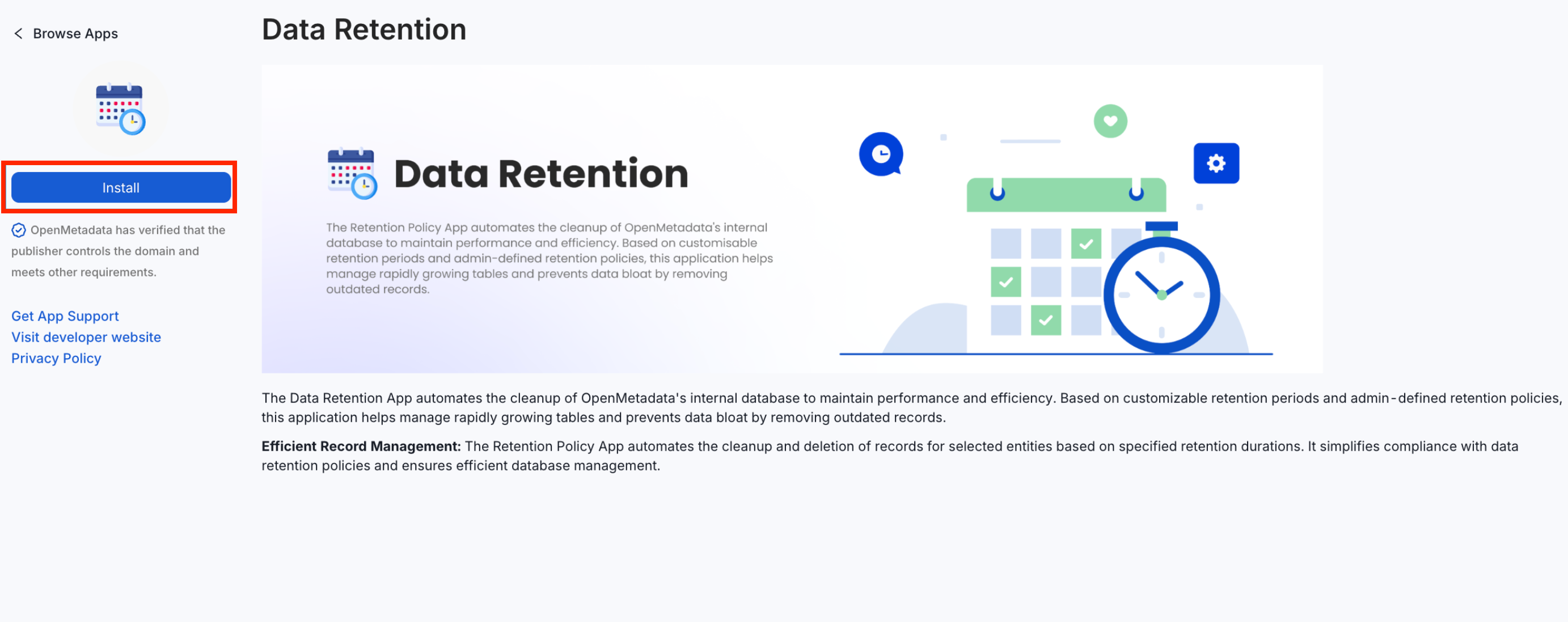 Install Data Retention Application