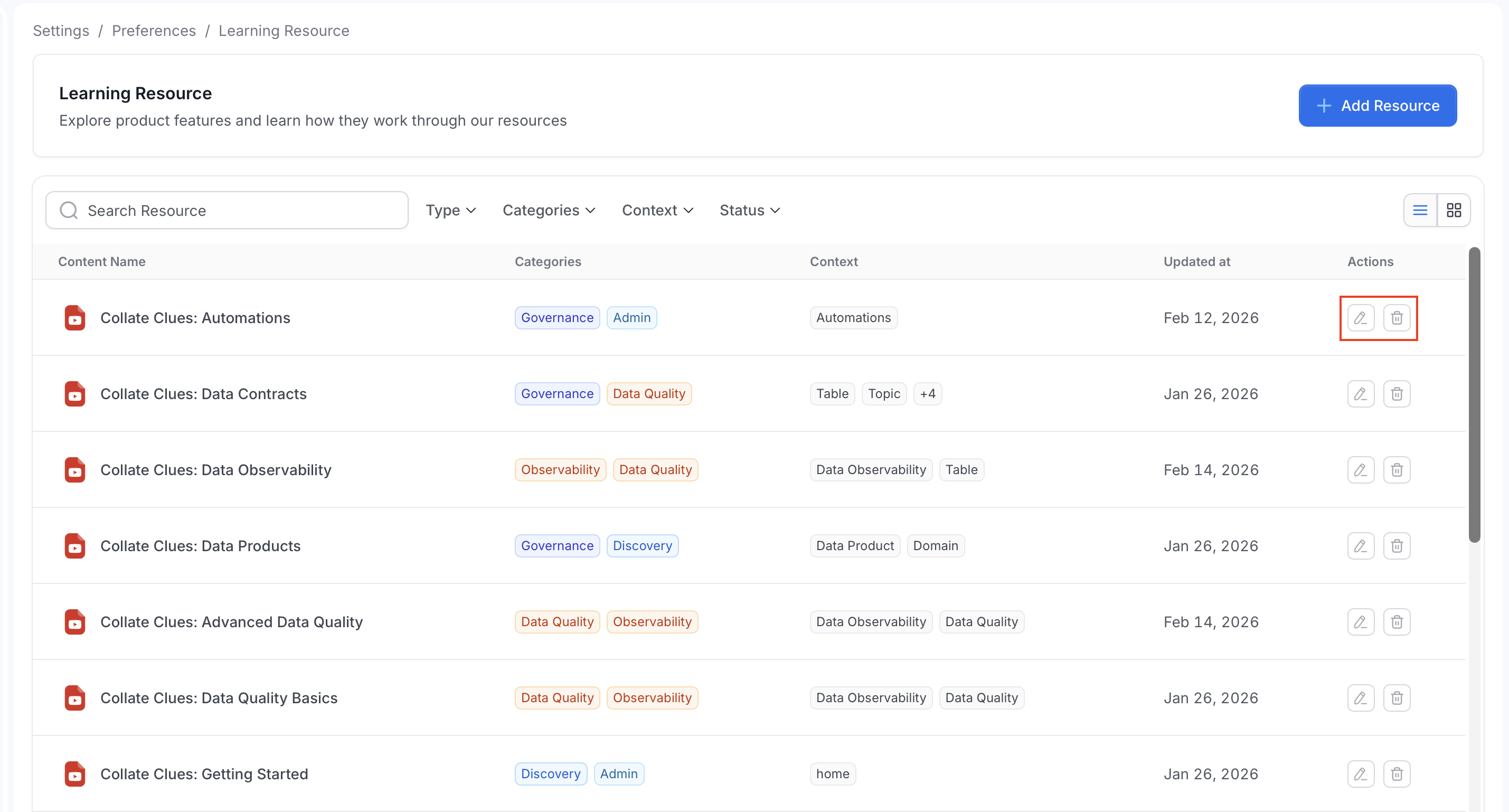 Edit and delete a resource