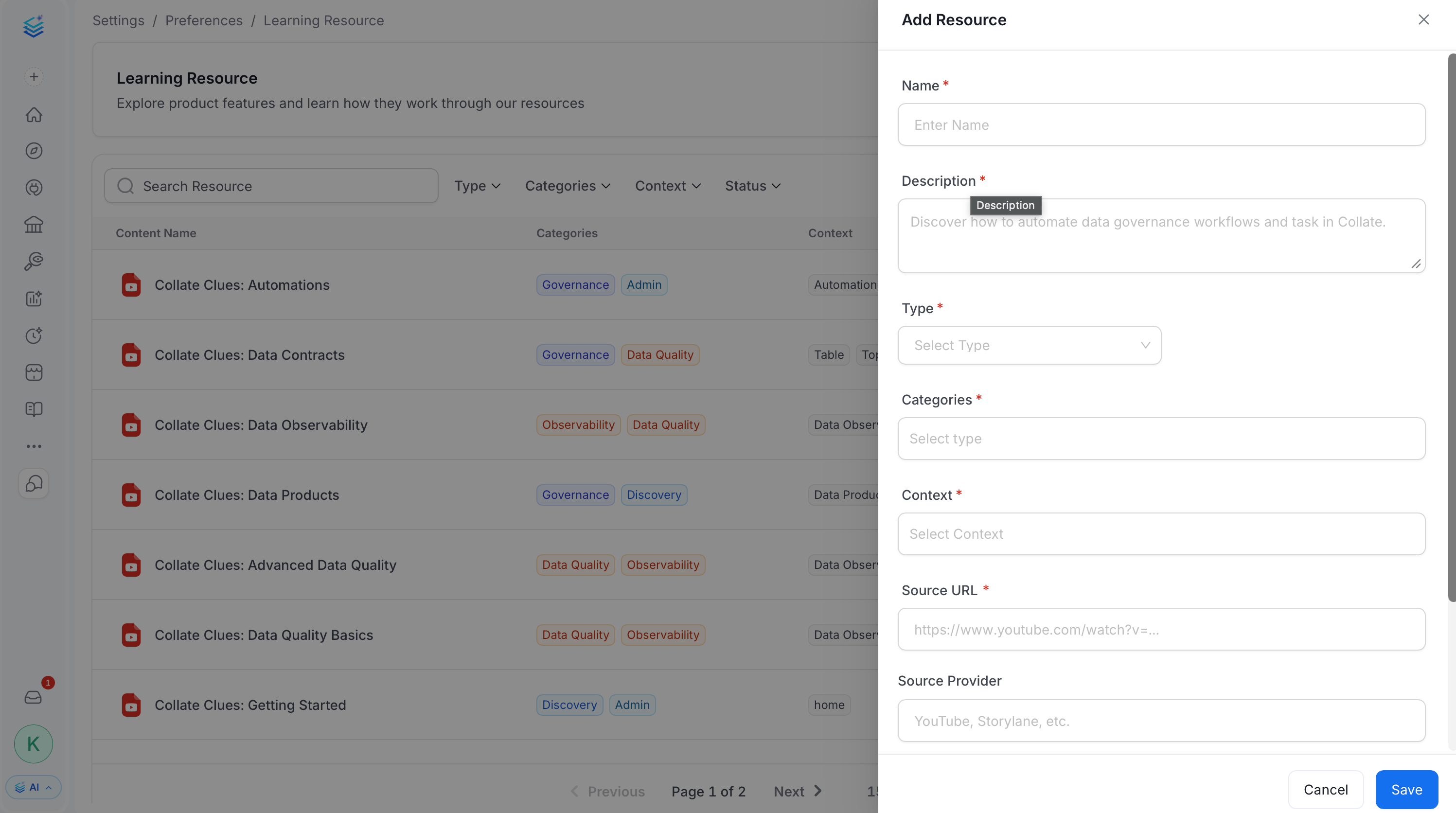 Add Resource form