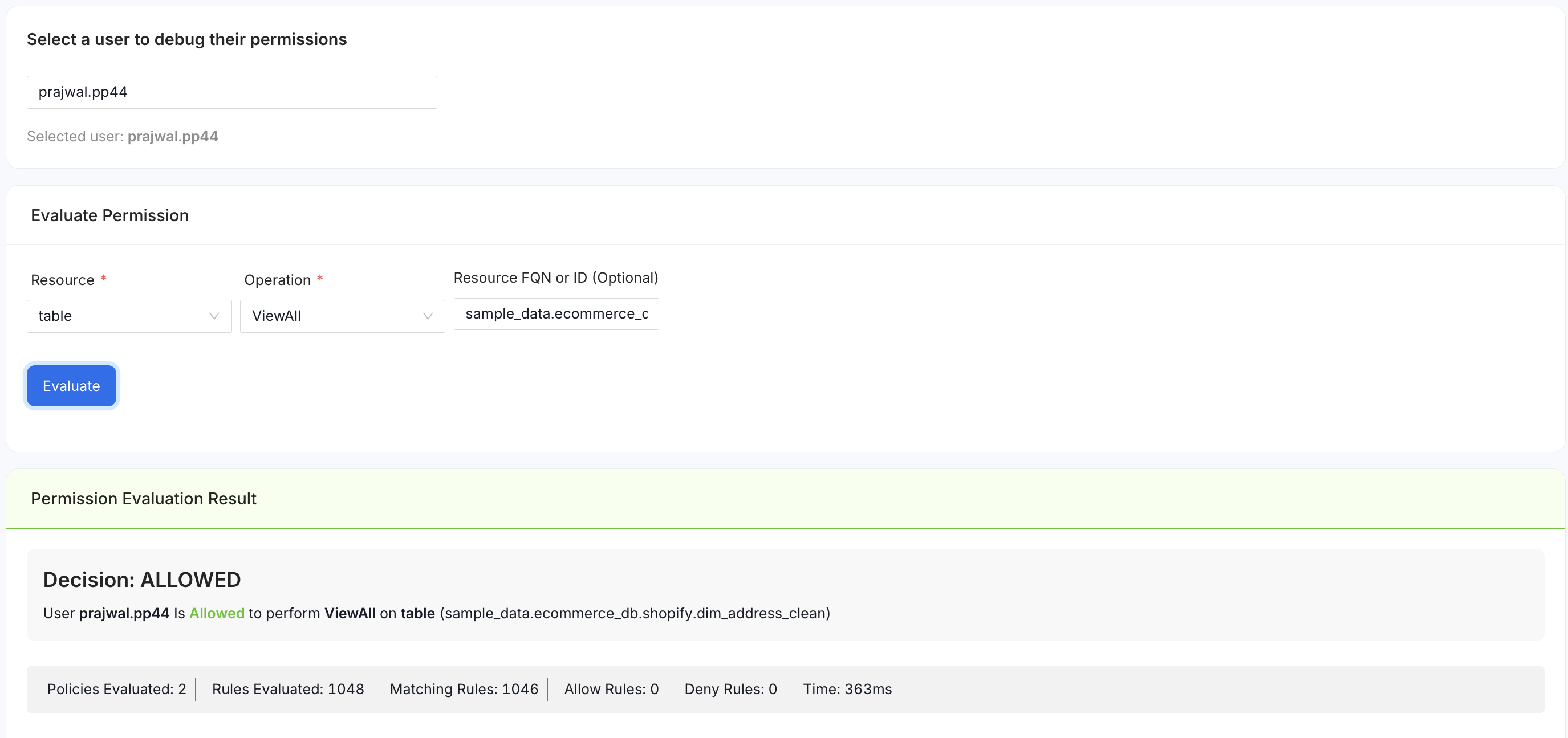 Permission Debugger Example: ALLOWED