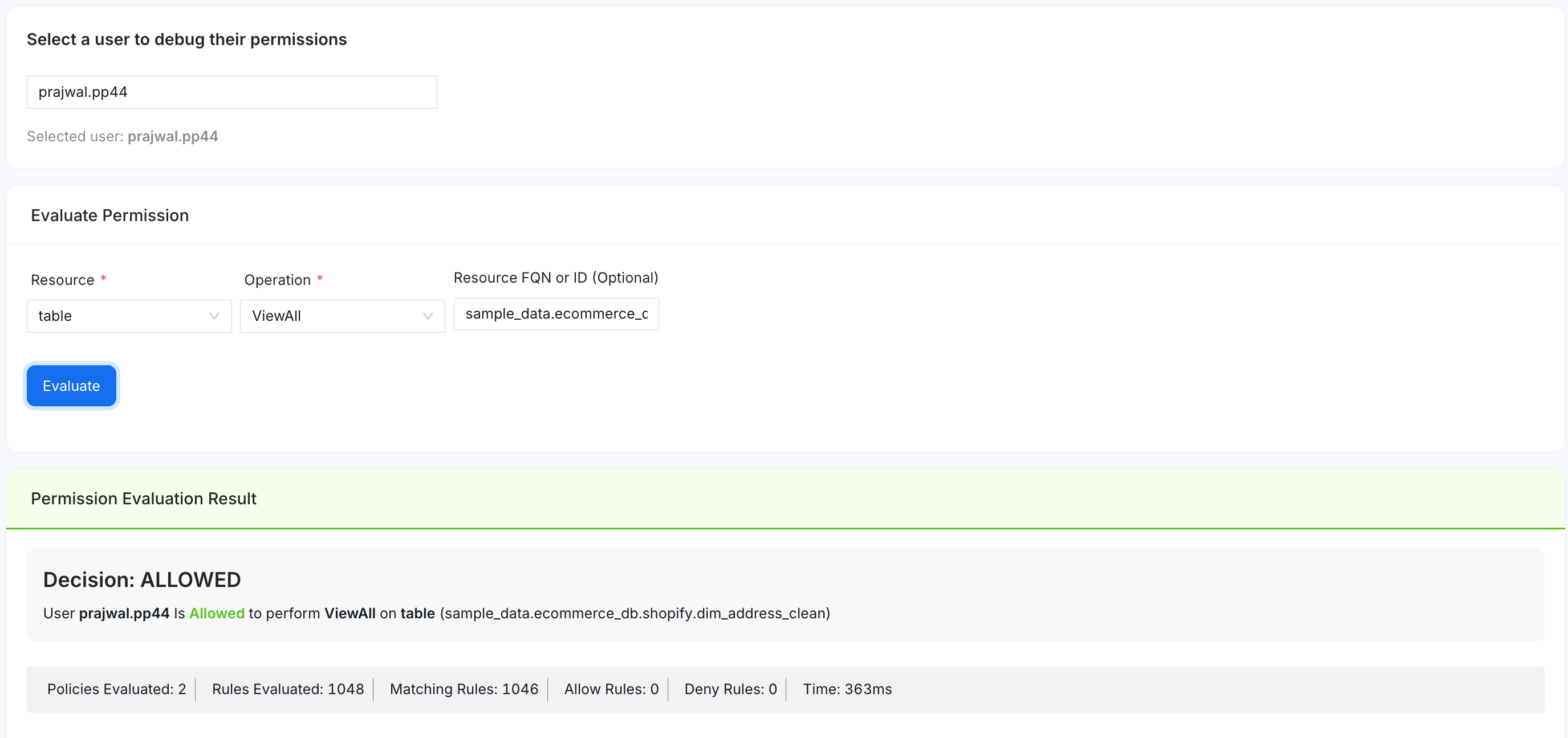 Permission Debugger Example: ALLOWED