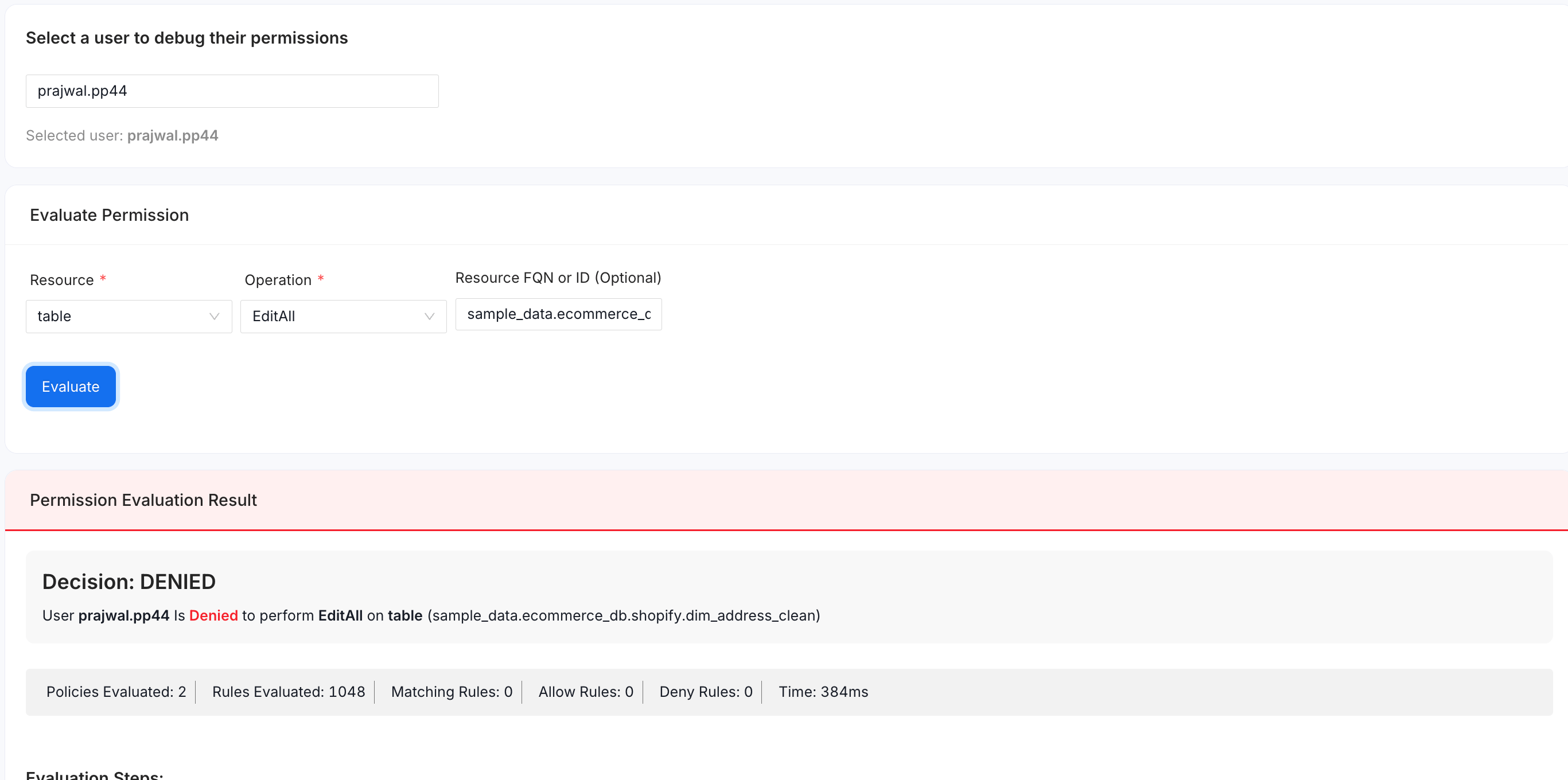 Permission Debugger Example: DENIED