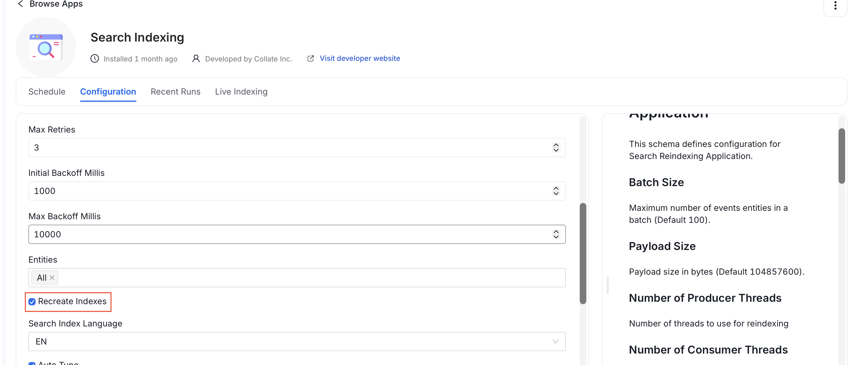 Enable recreate index