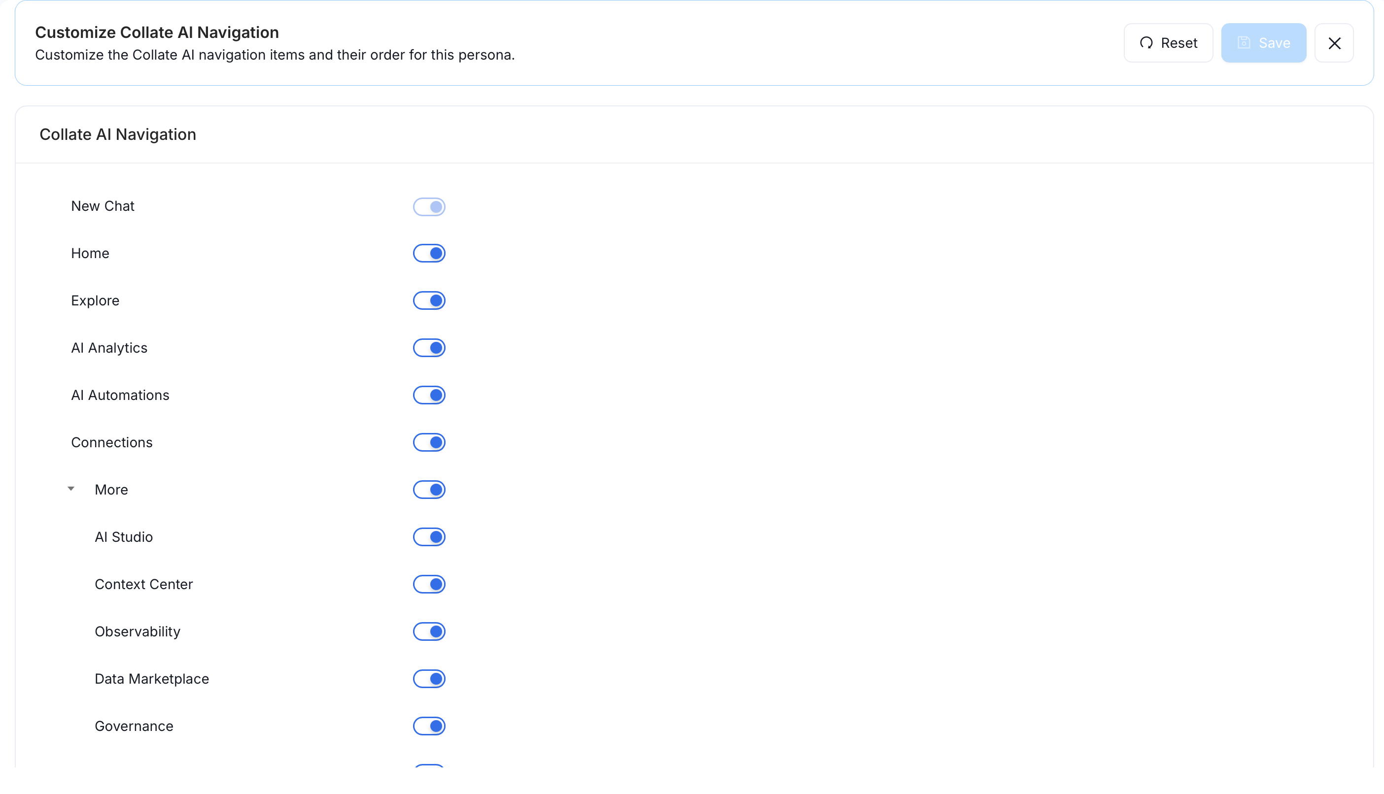Customize Collate AI Navigation