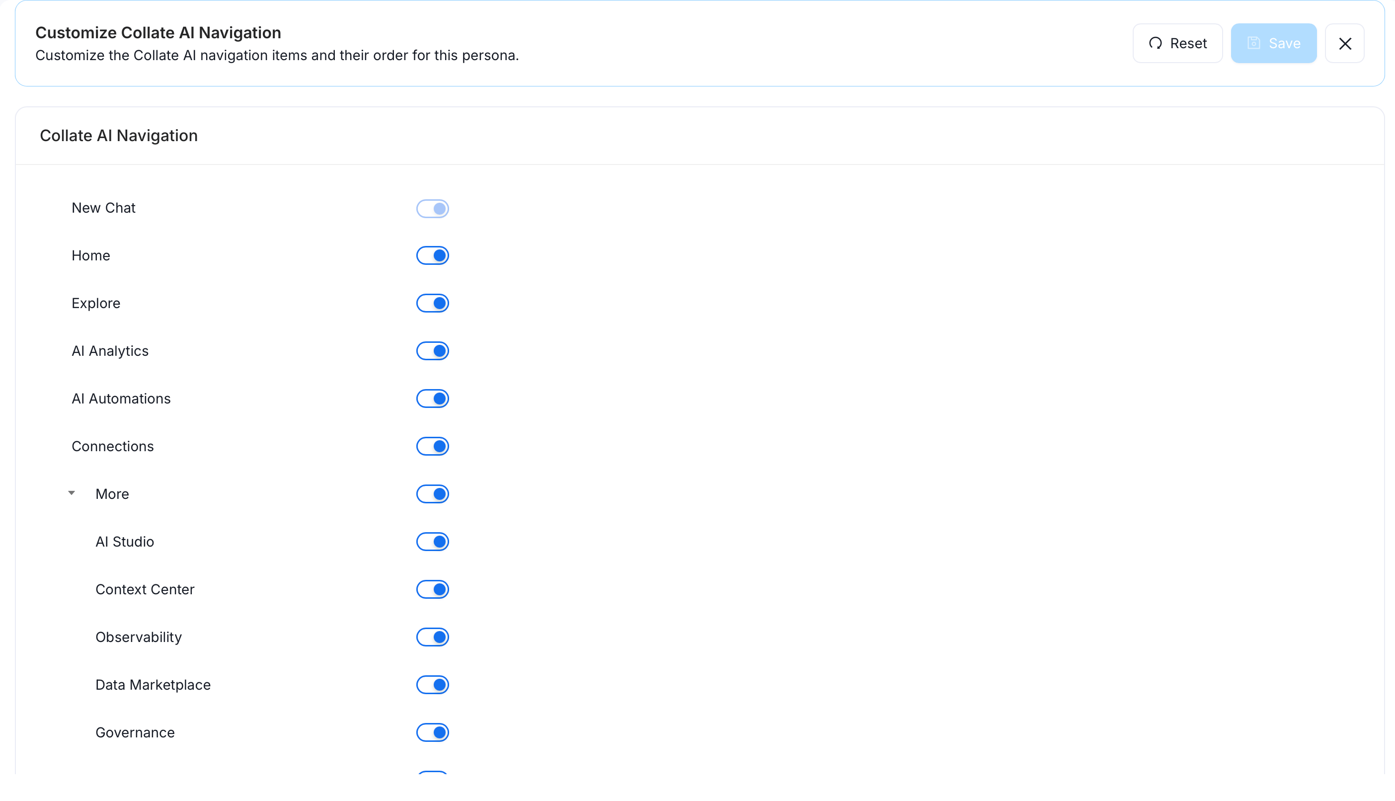 Customize Collate AI Navigation