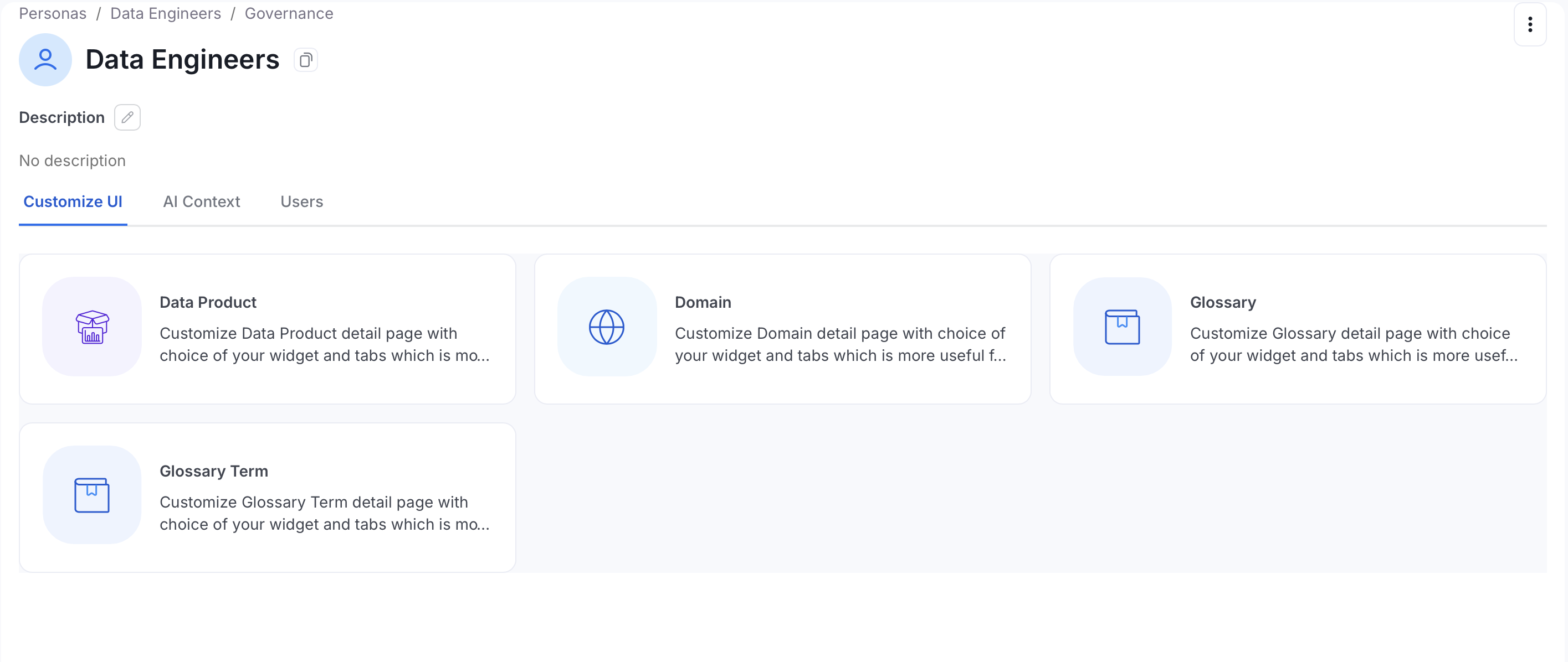 Governance customization — Data Product, Domain, Glossary, Glossary Term