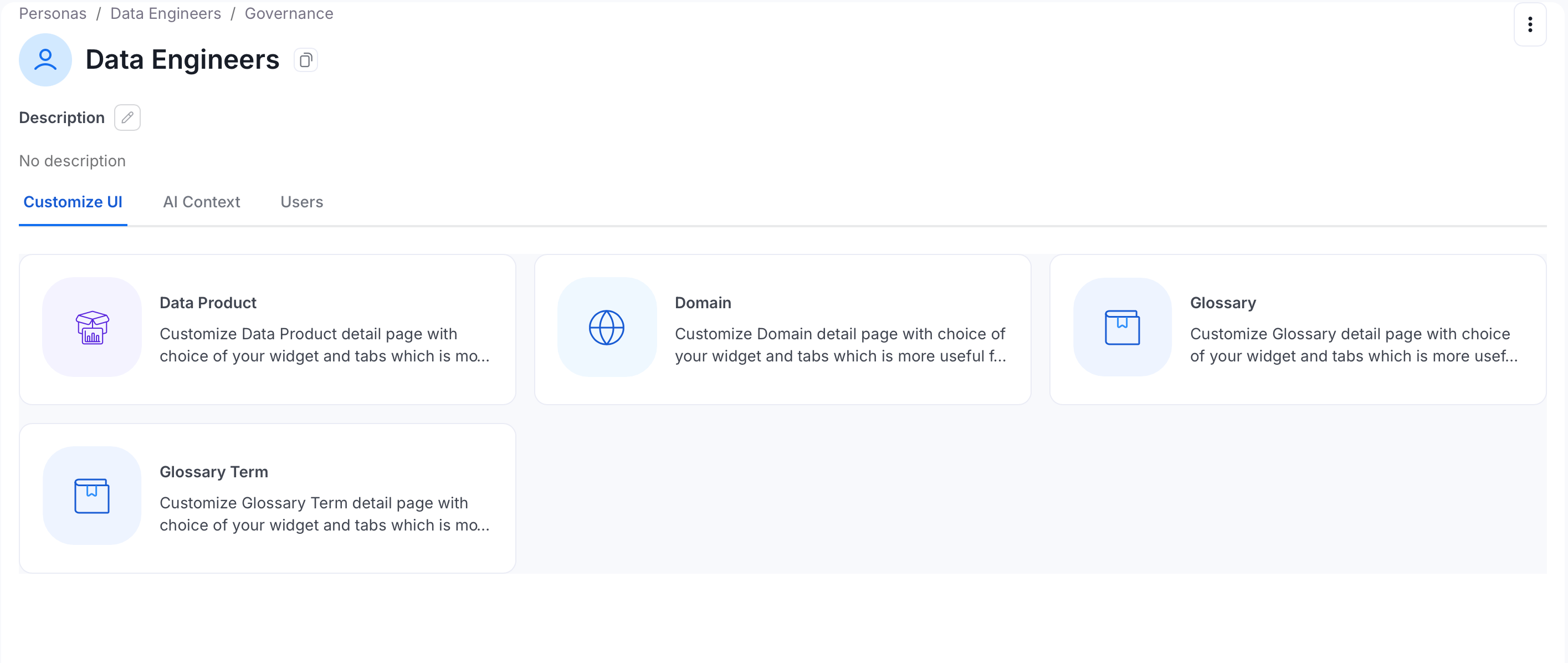 Governance customization — Data Product, Domain, Glossary, Glossary Term