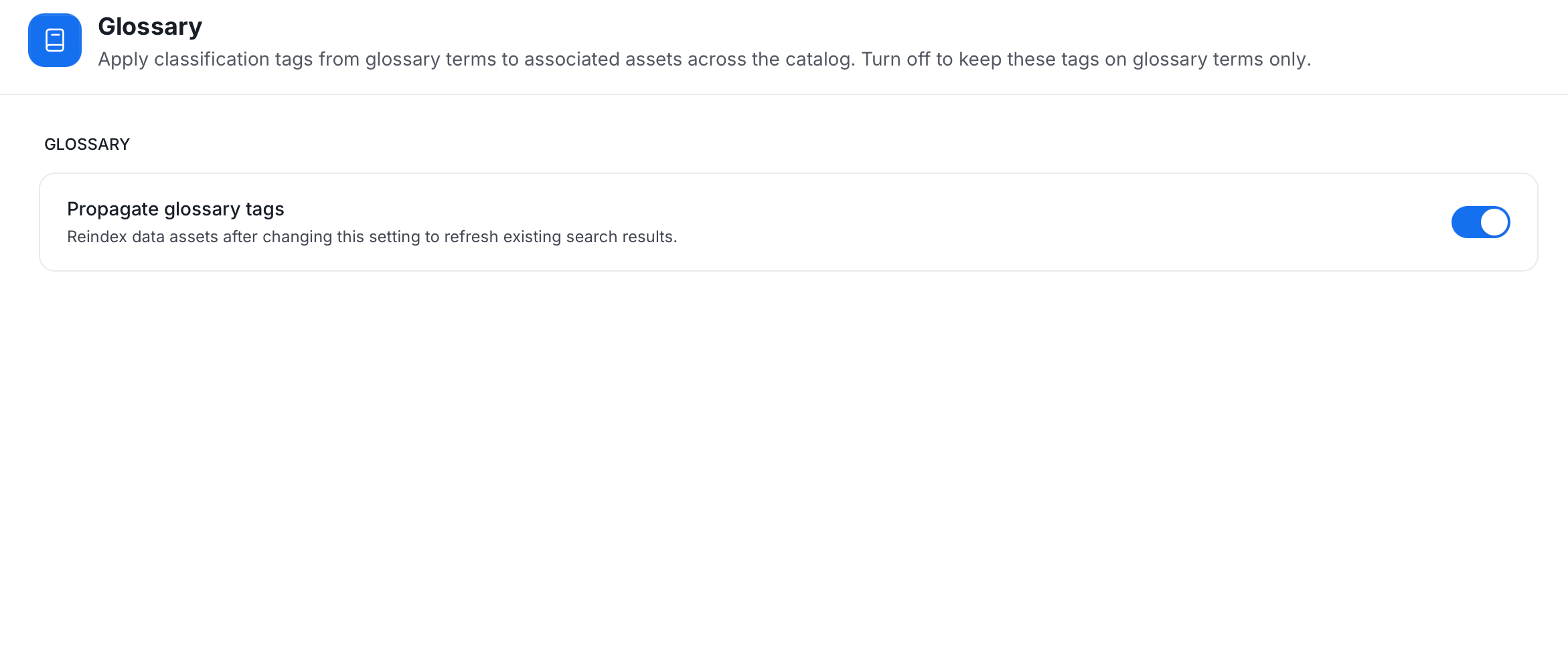 Glossary setting with the Propagate glossary tags toggle