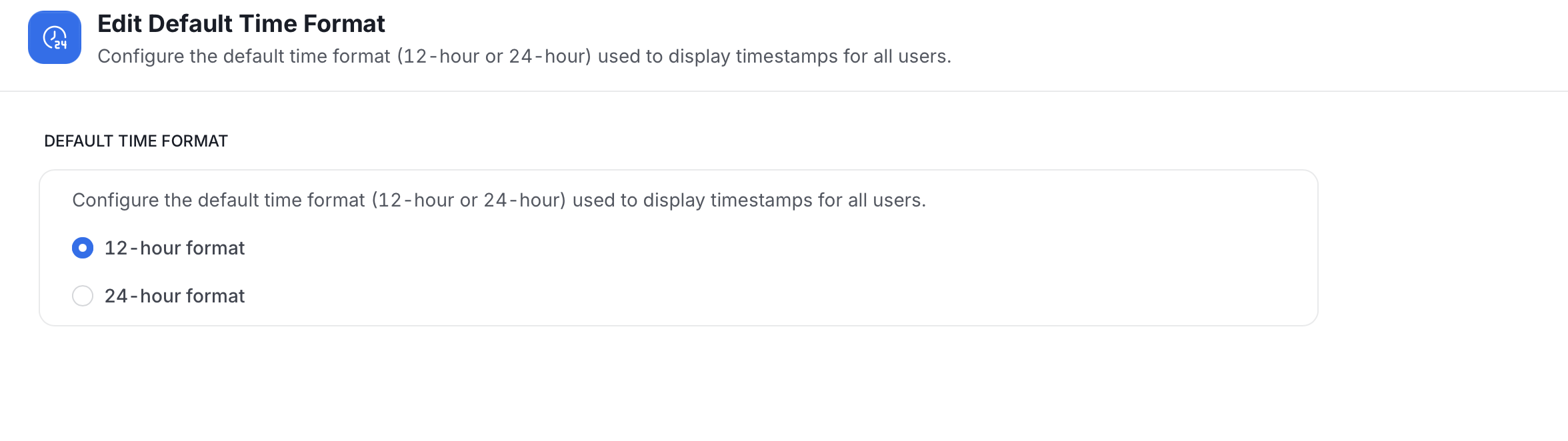 Edit Default Time Format with 12-hour and 24-hour options