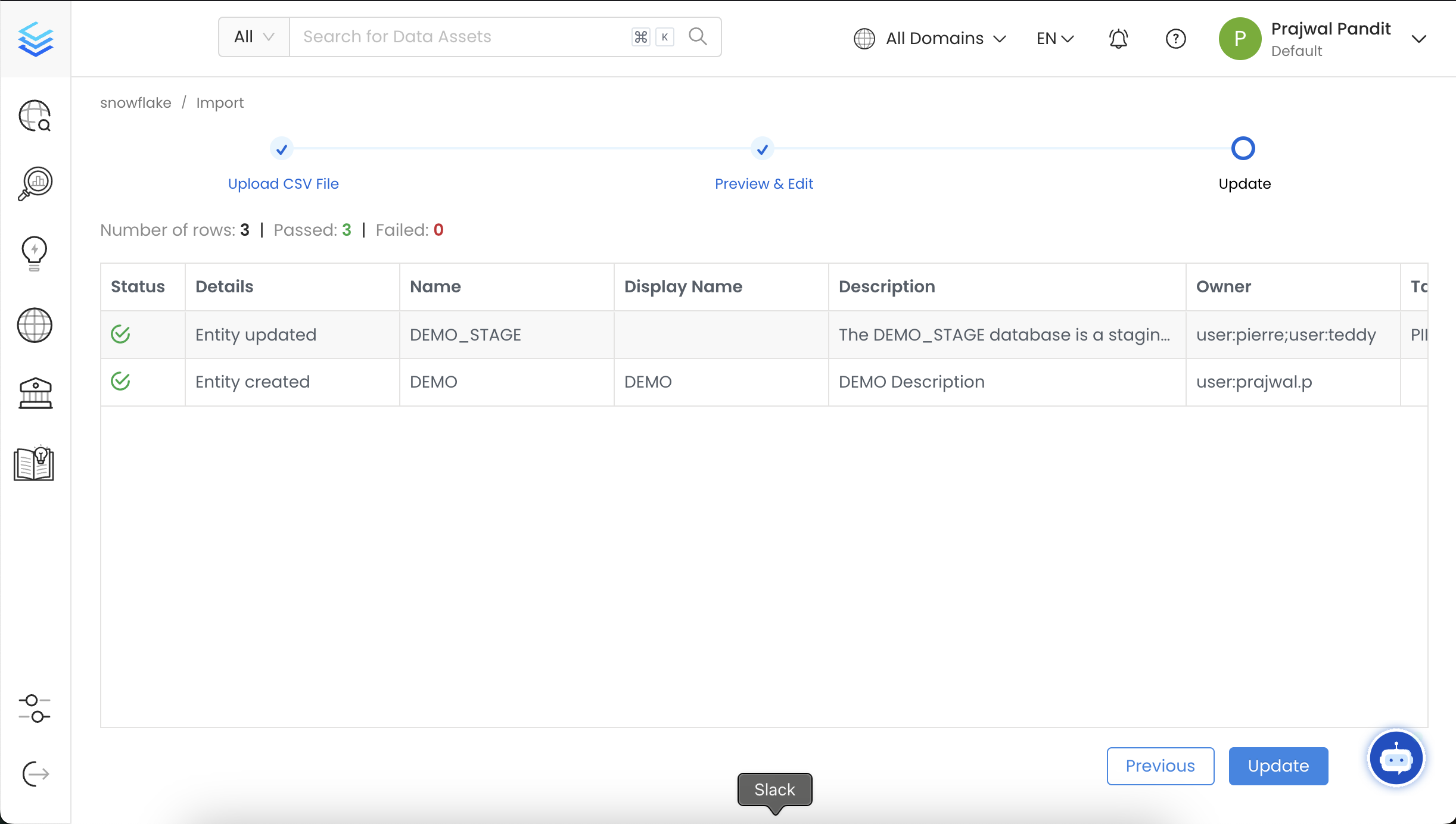 Validate the updated Data Assets