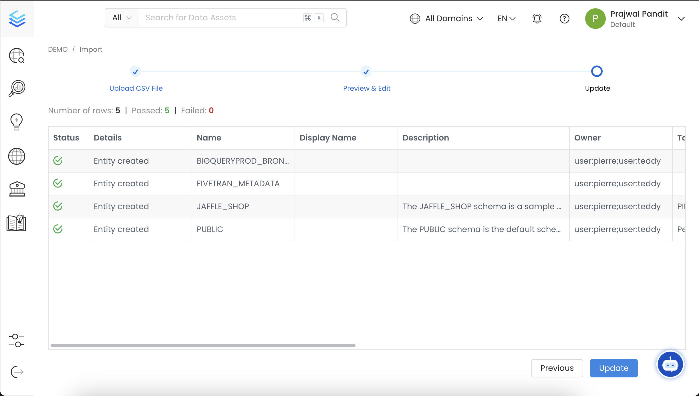 Validate the updated Data Assets