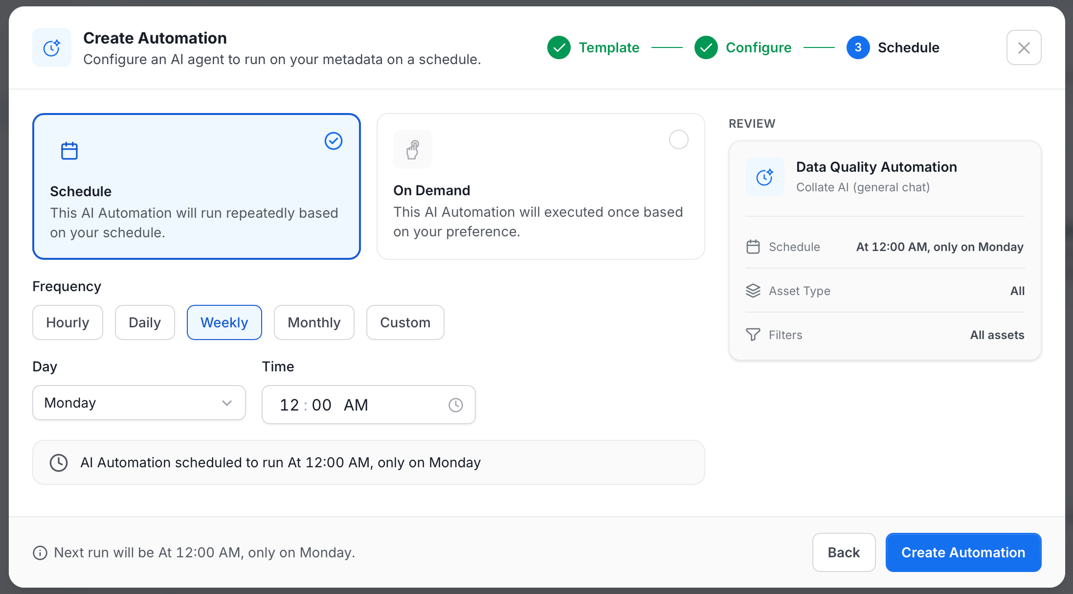 Set the automation's schedule