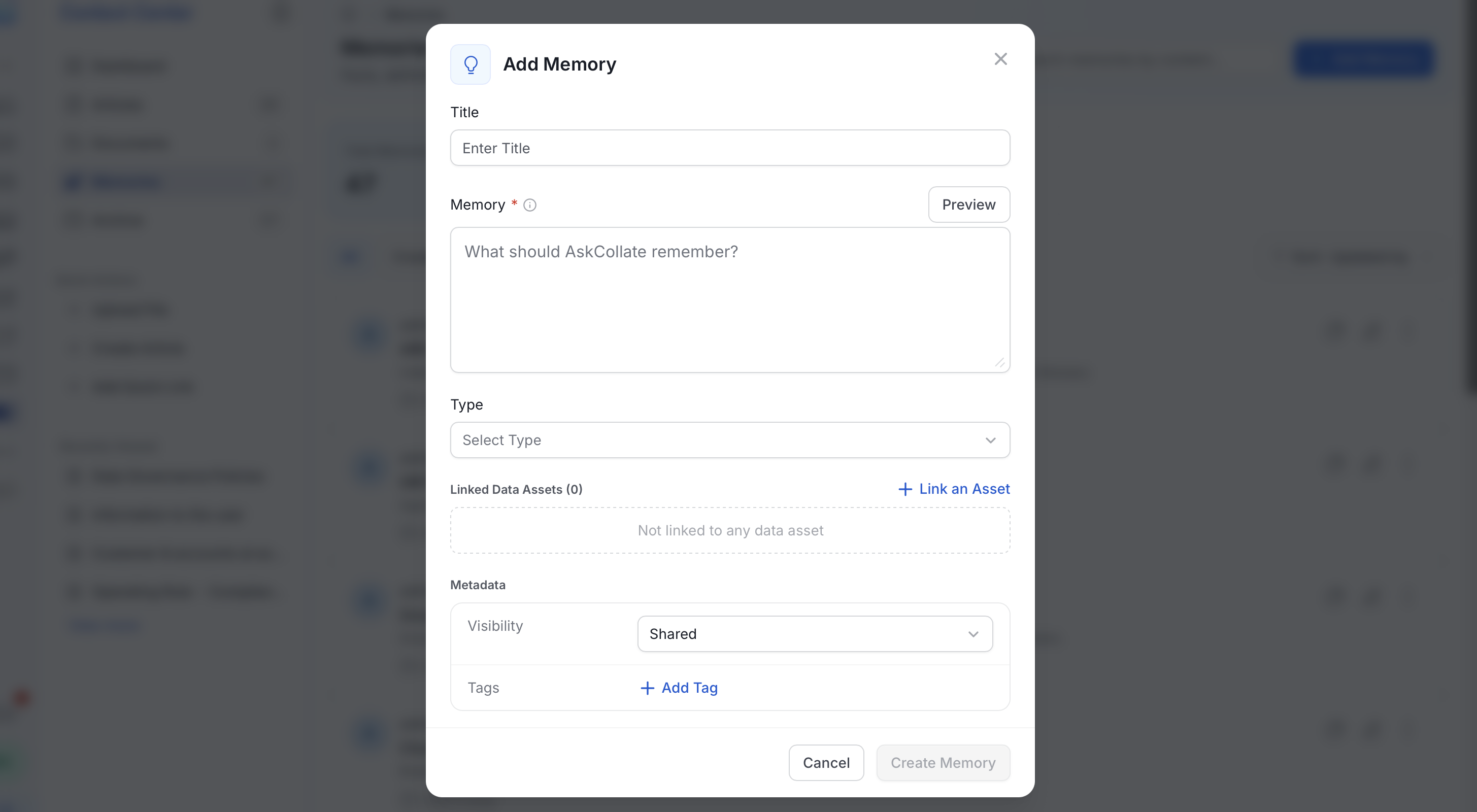 Add Memory dialog fields