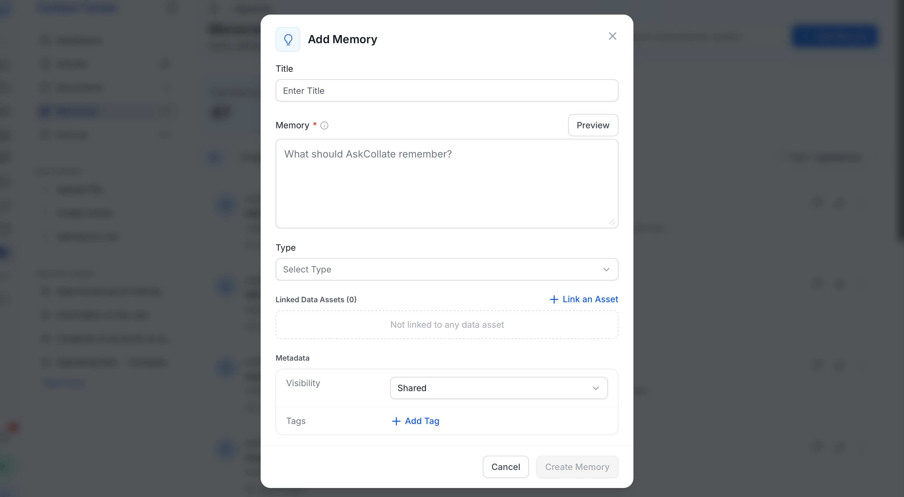 Add Memory dialog fields