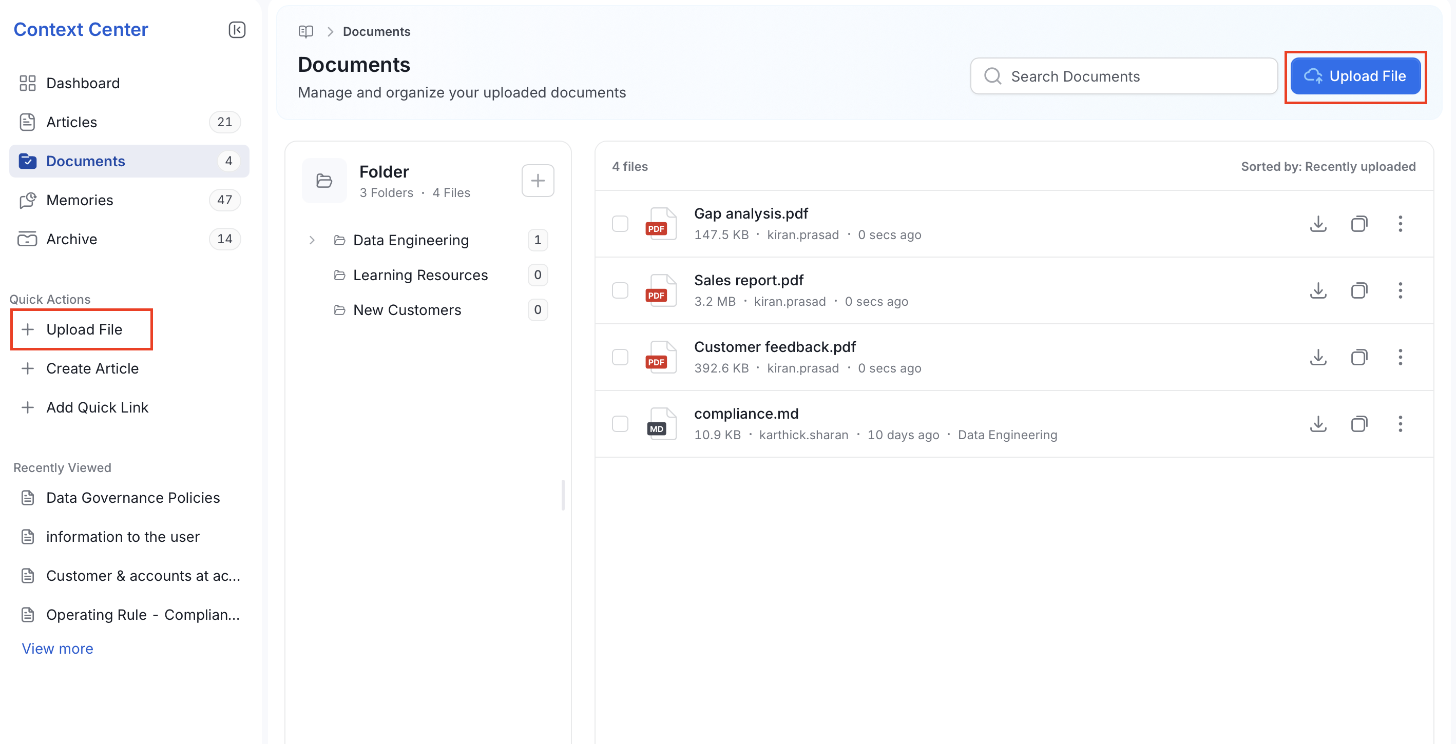 Upload a file to Documents