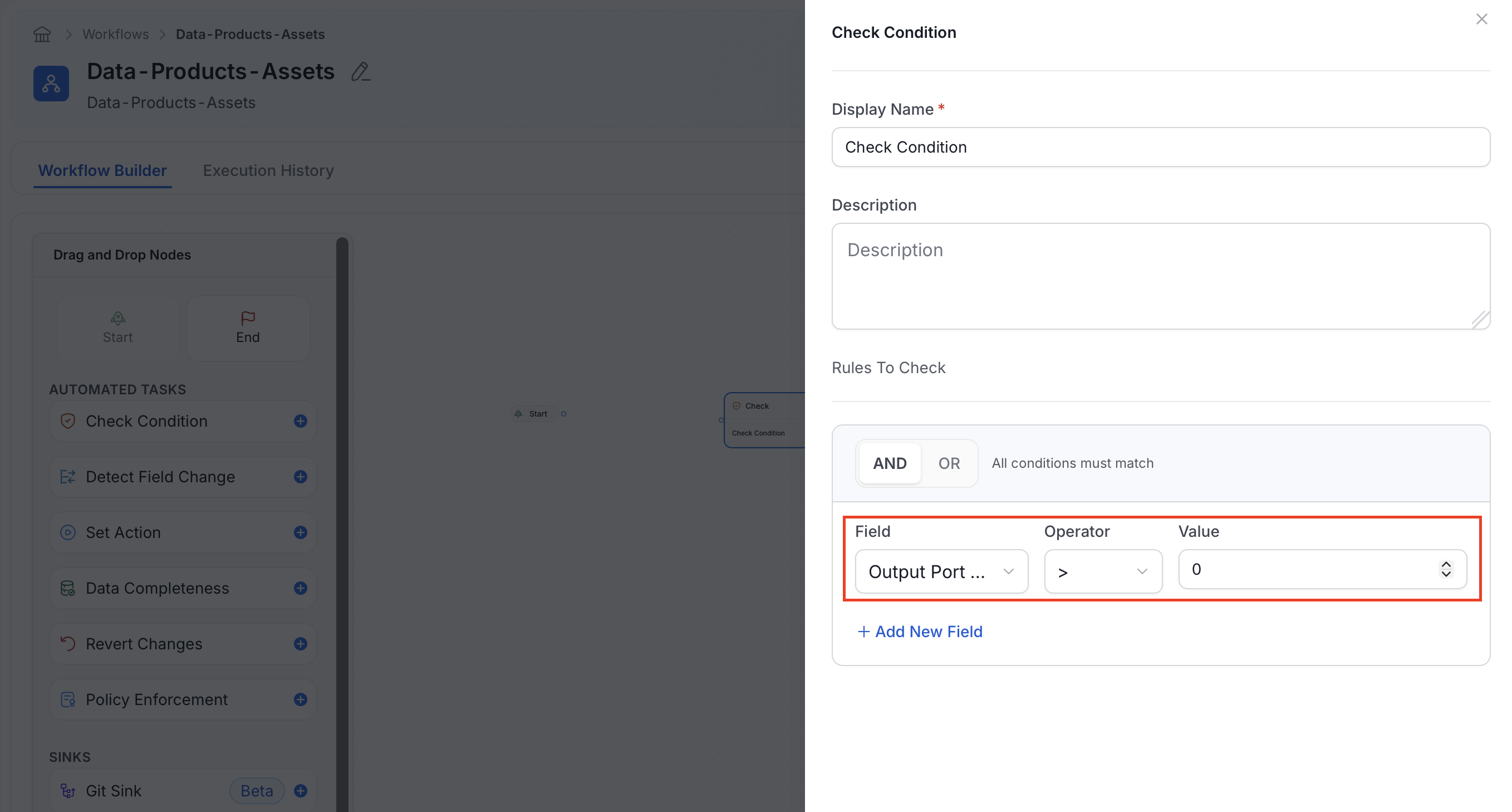 Check Condition configured with Output Port Count greater than zero