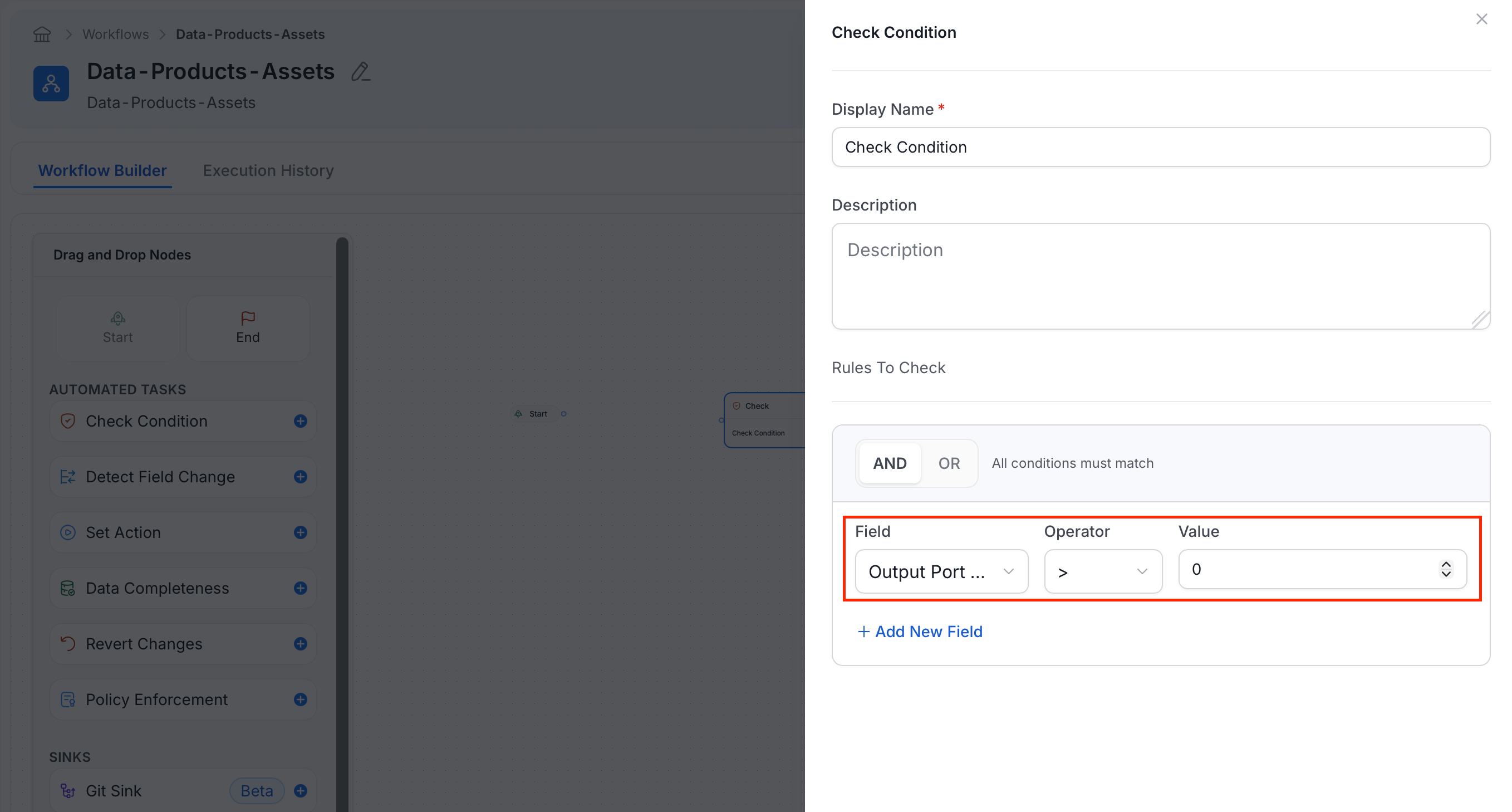 Check Condition configured with Output Port Count greater than zero