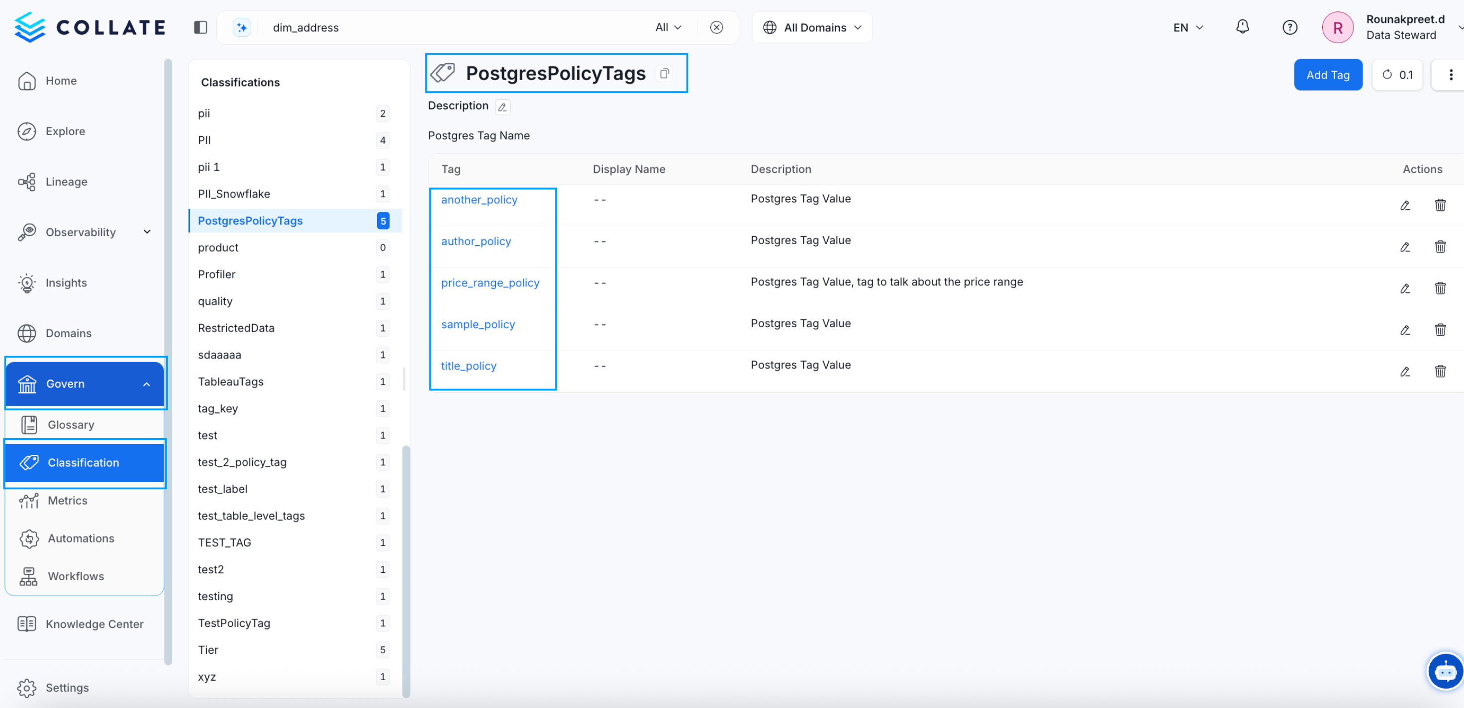 Classification: Groups together Tags