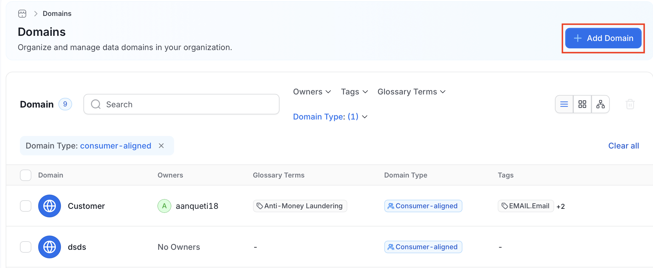 Add Domain form