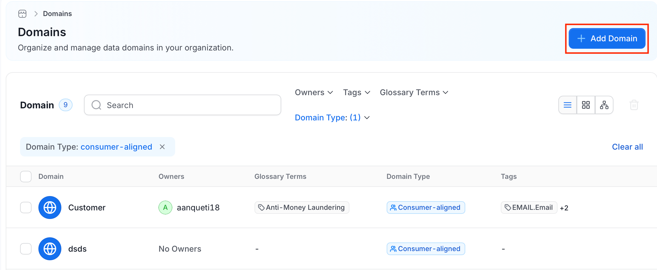 Add Domain form