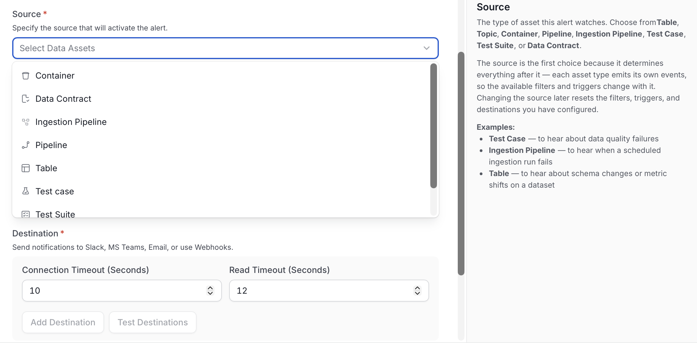 Select the Source Resource for Data Observability