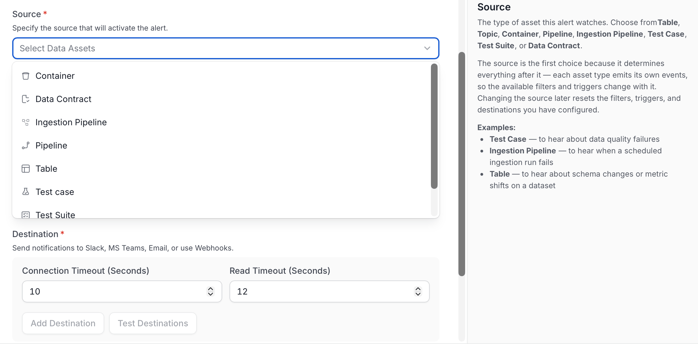 Select the Source Resource for Data Observability