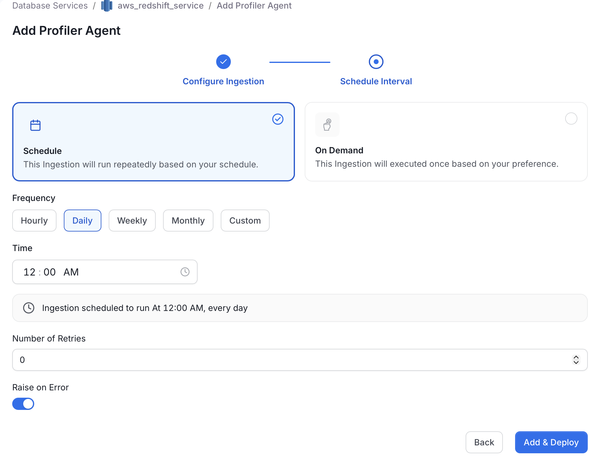 Schedule and Deploy Profiler Agent