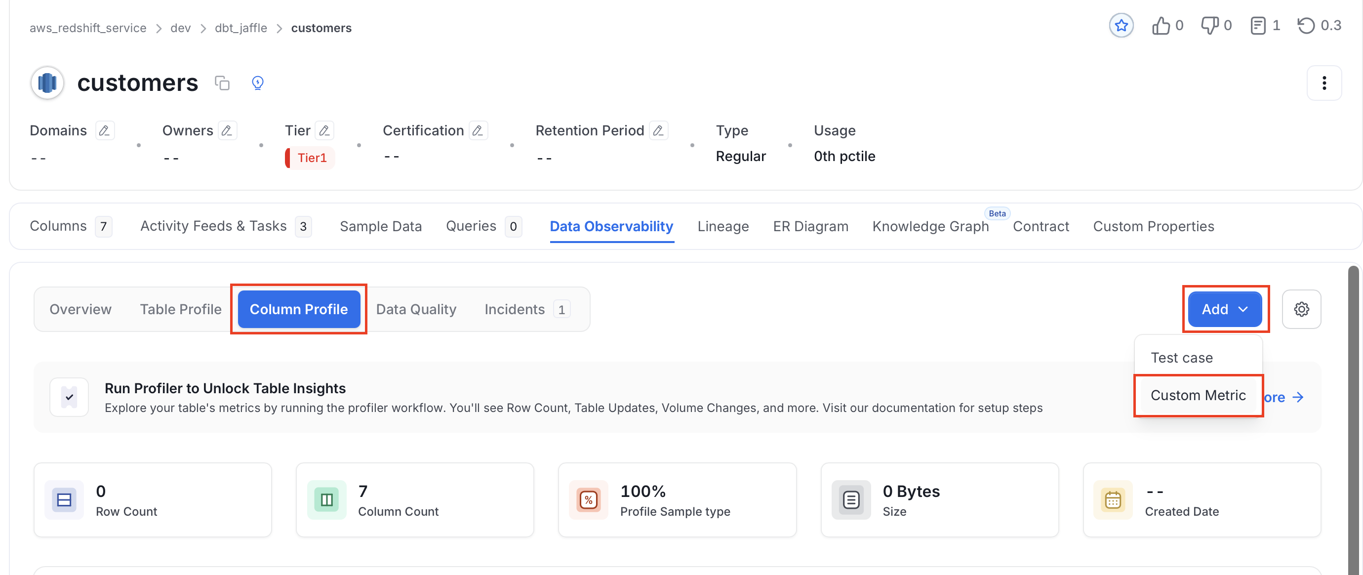 Select Add Custom Metric
