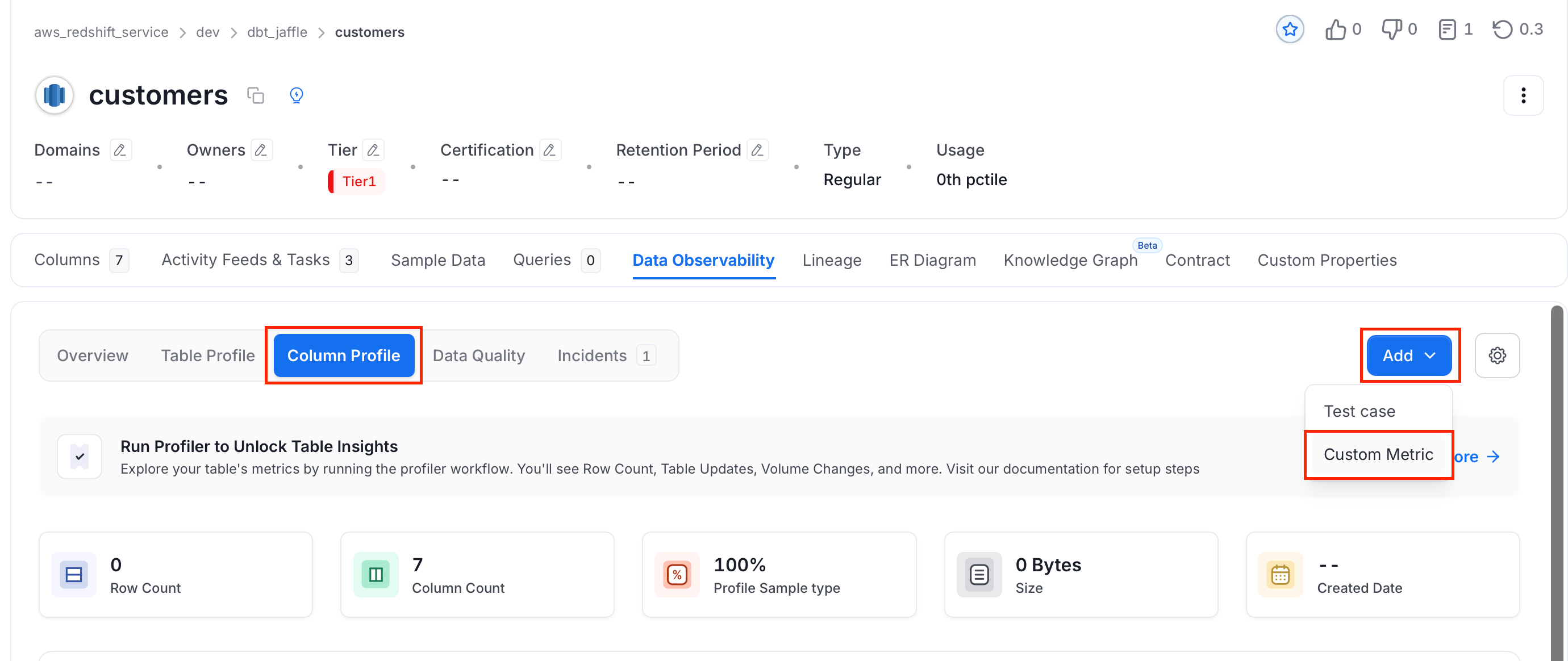 Select Add Custom Metric