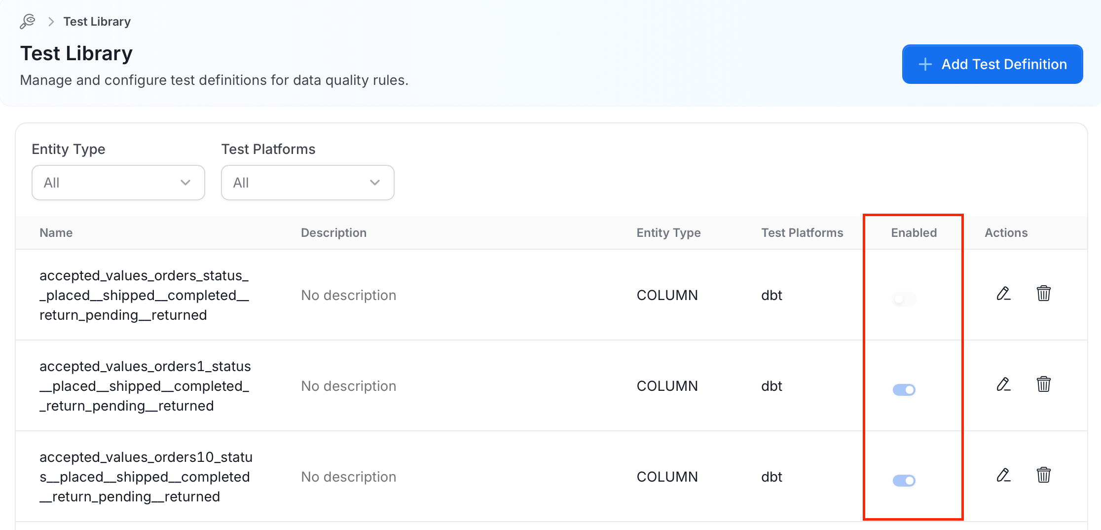 Enable Test Definition
