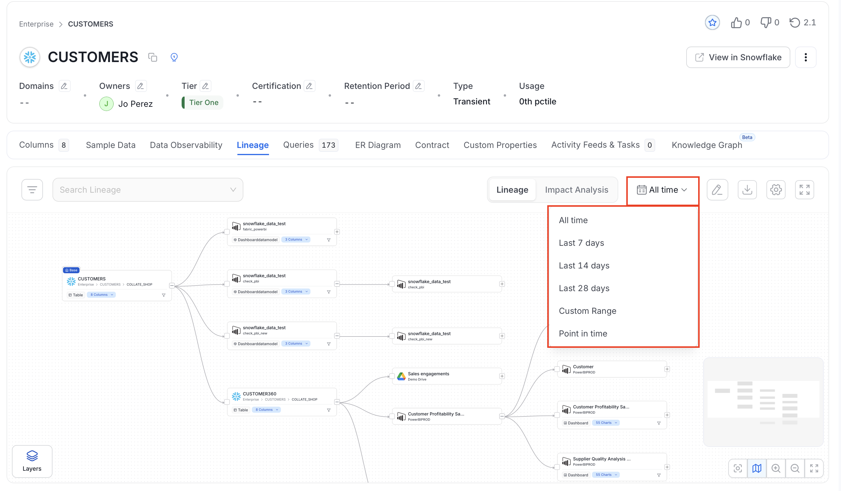 Filtering lineage by time