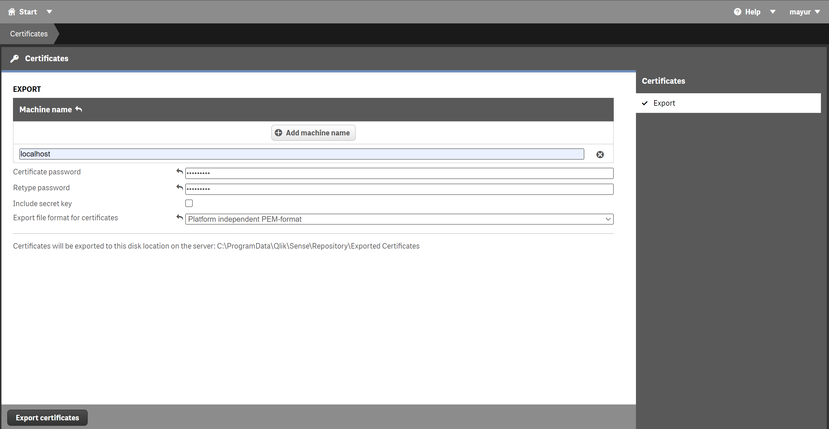 Qlik Sense Certificates | Collate Connector Setup - Collate Documentation