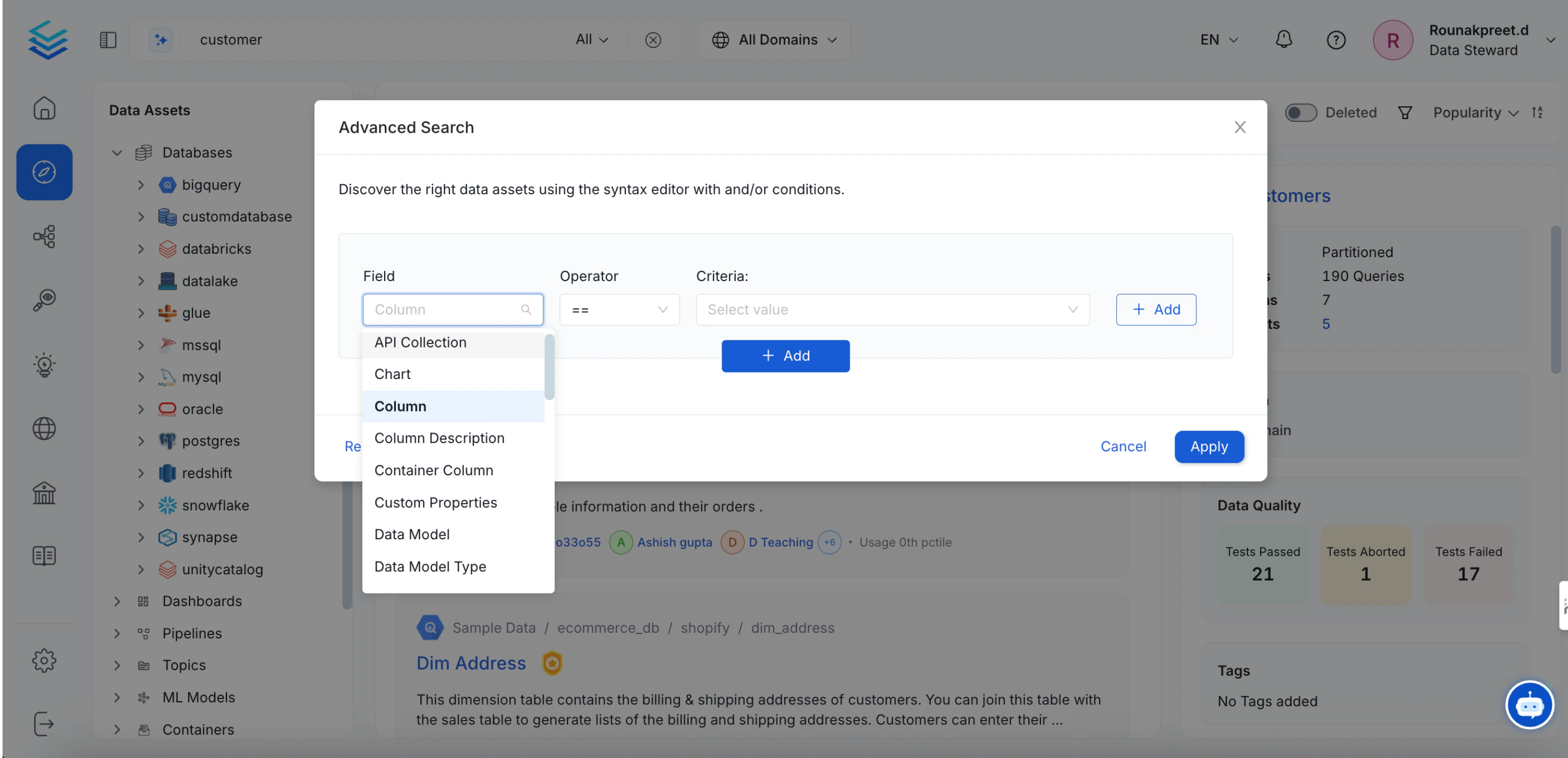 Add Complex Queries using Advanced Search