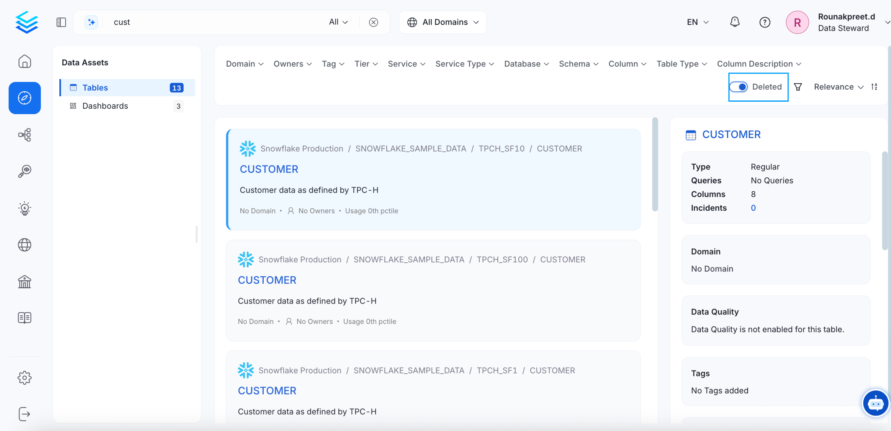Filter by Deleted Data Assets