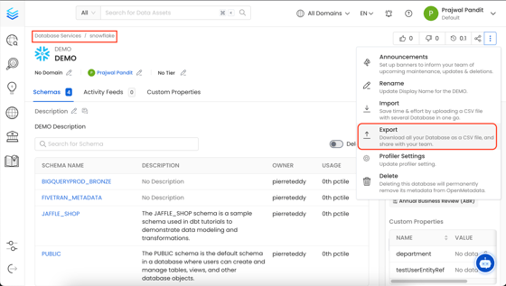 Bulk Export Data Assets via CSV in Collate - Collate Documentation