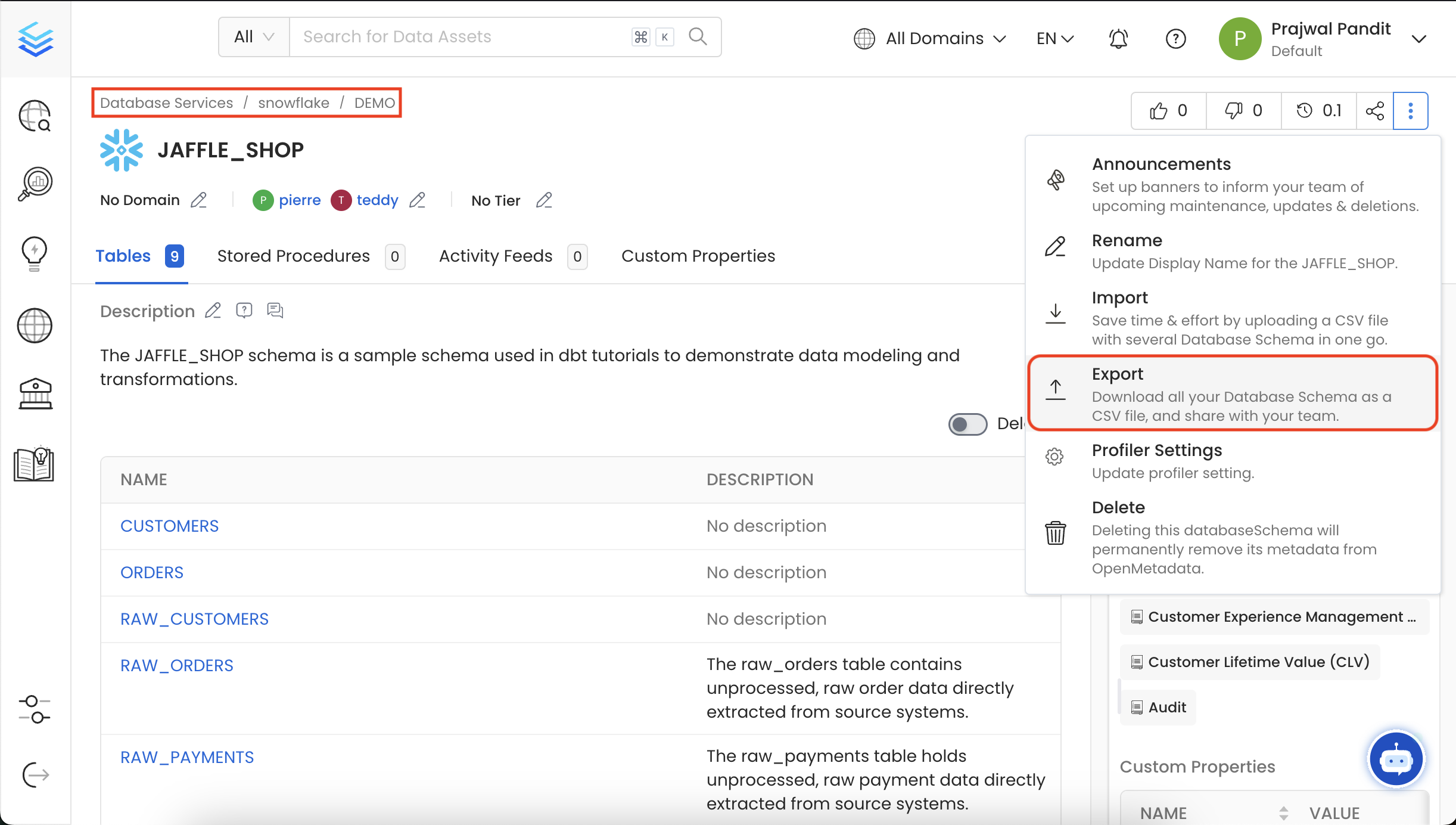 Export Database Schema CSV File