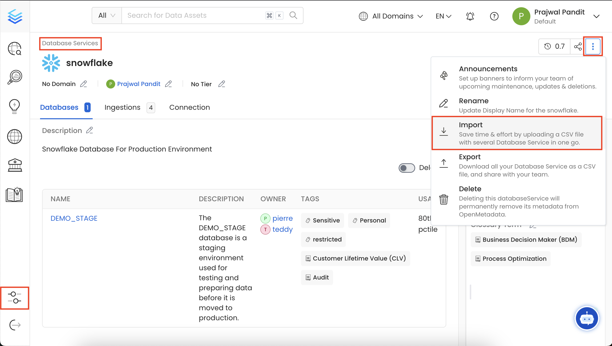 Import a Database Service